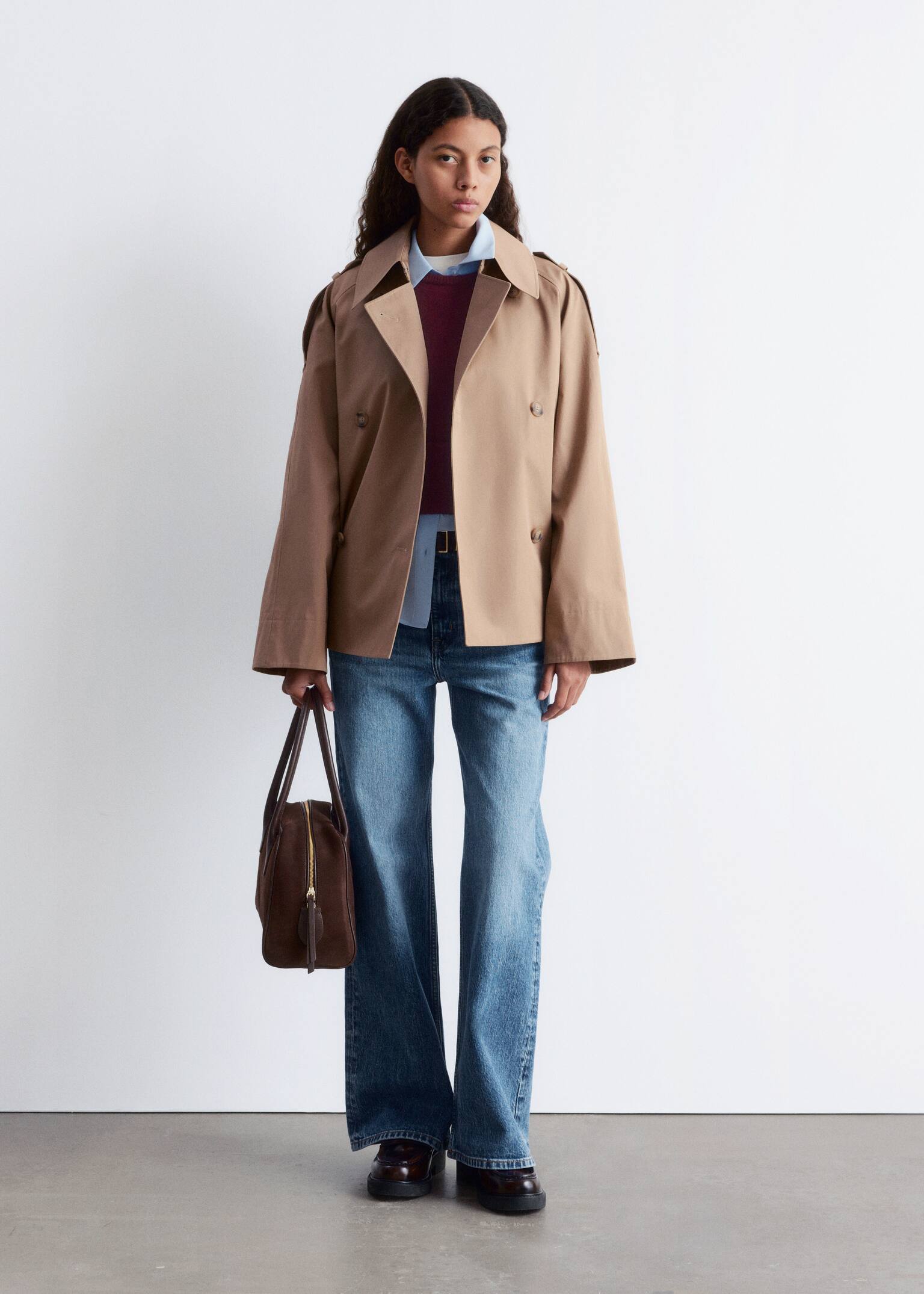 Double-Breasted Trench Jacket - Beige/Khaki Green