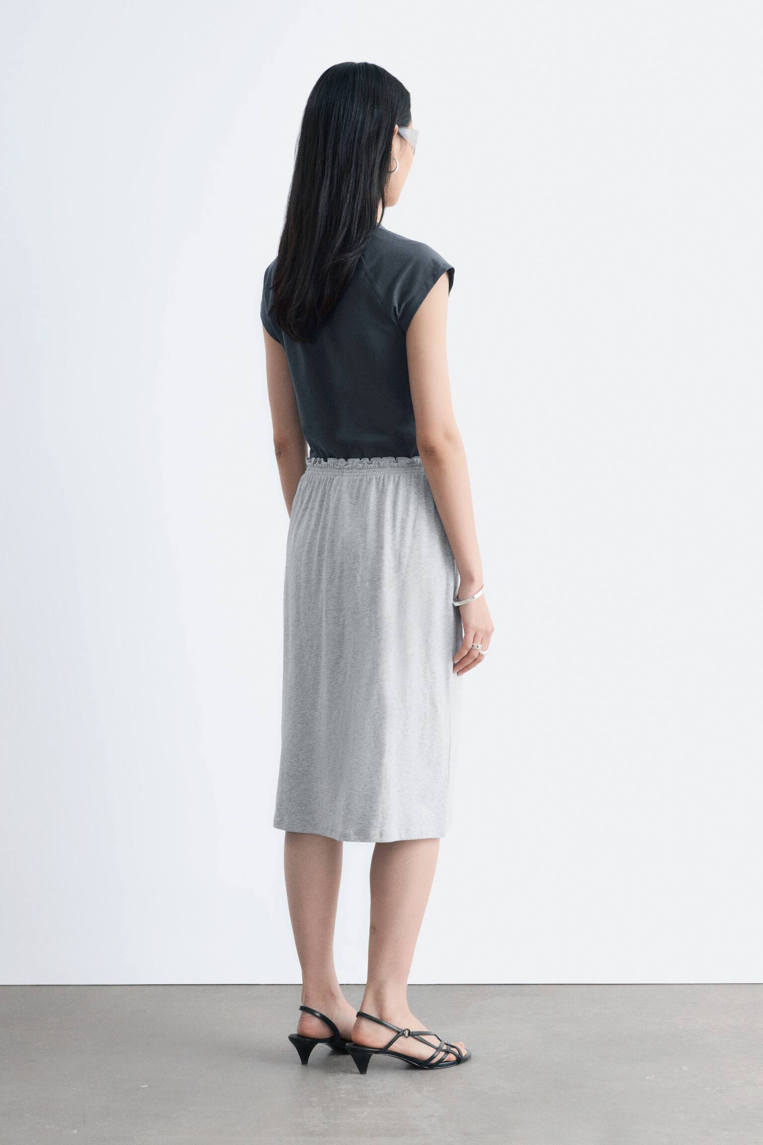 Midi rok van katoenen jersey - Grijs gemêleerd - 4