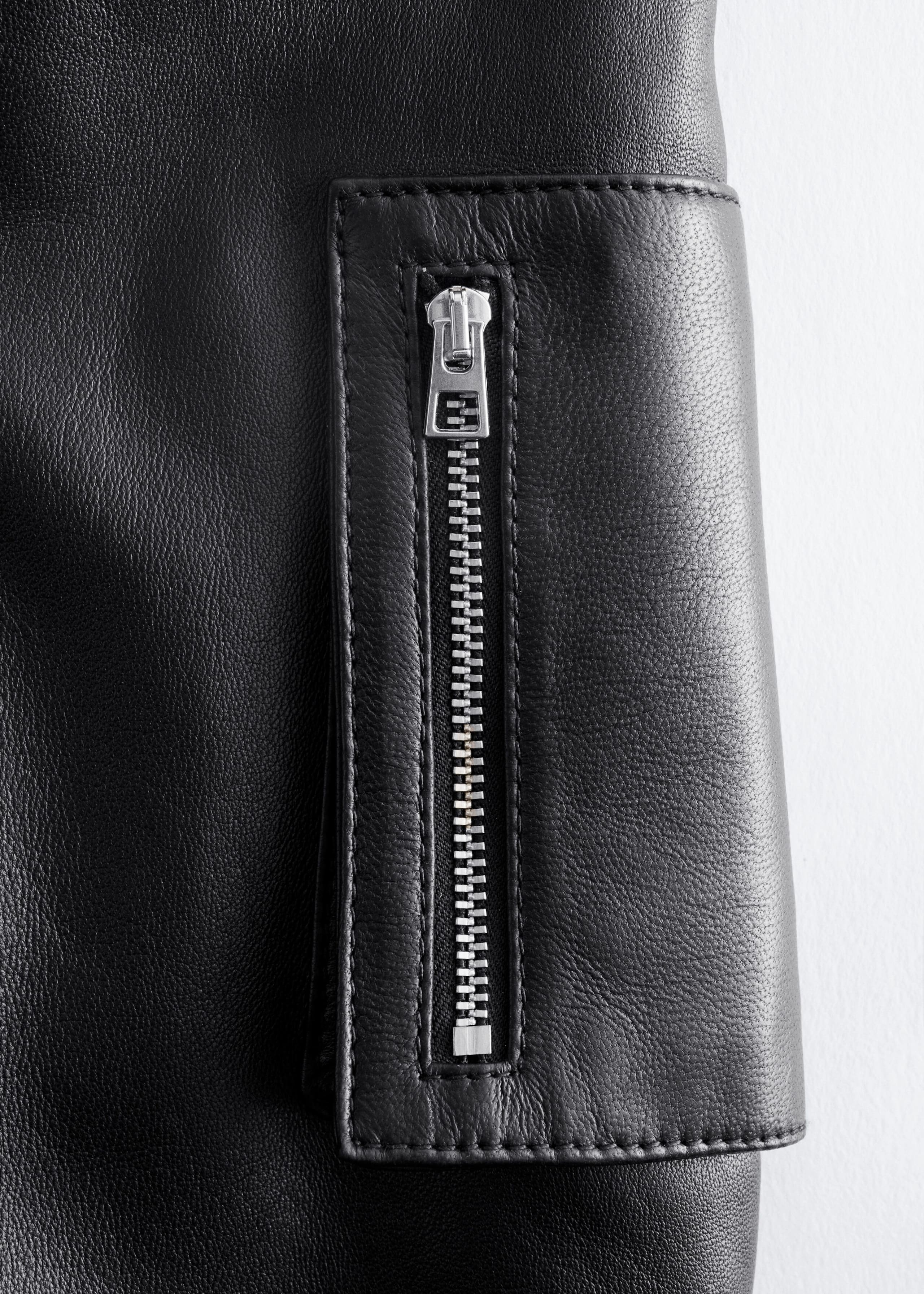 Cropped Leather Bomber Jacket - Black - Lookbook