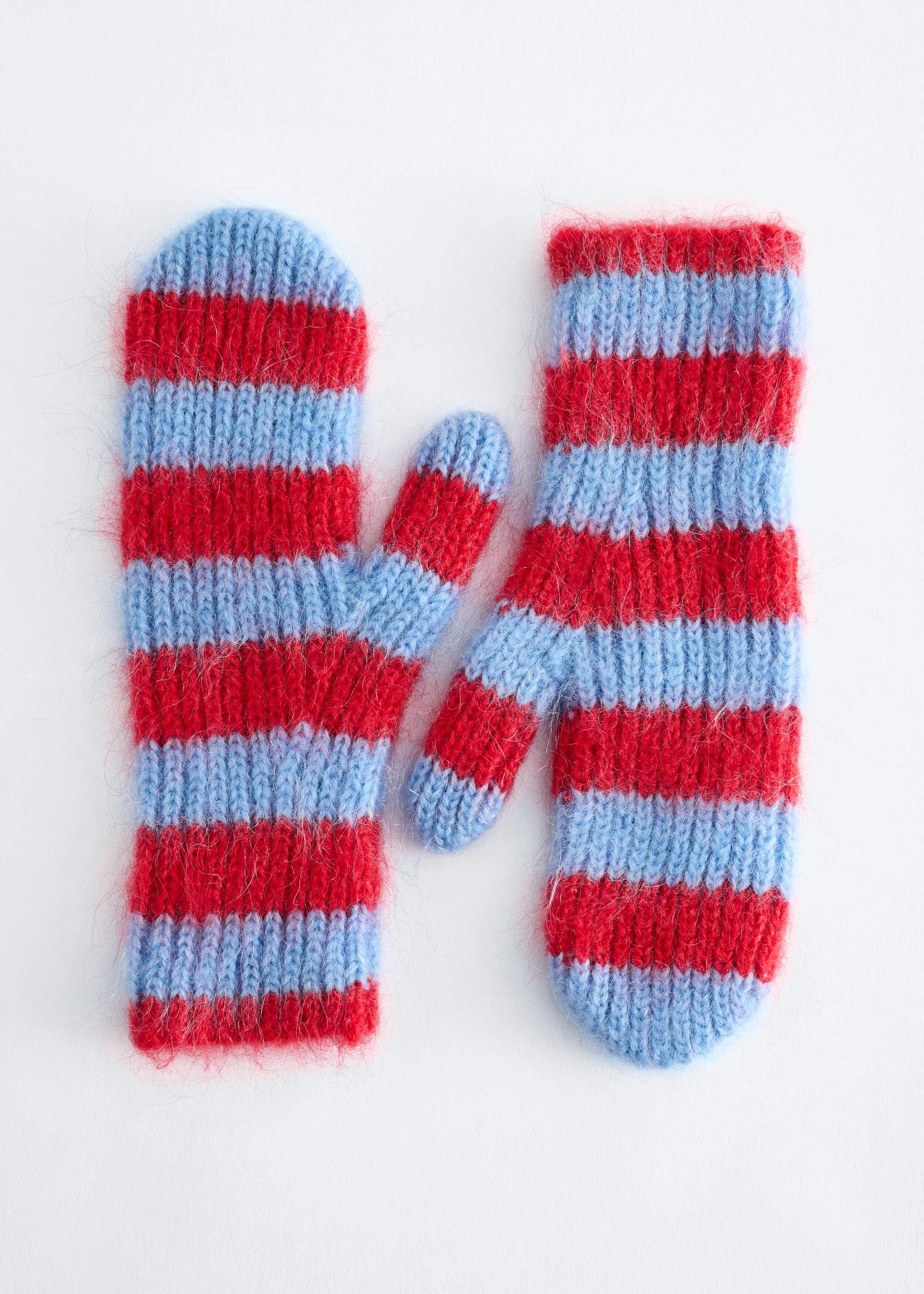 Wool-Mohair Mittens - Red/Blue - Still Life