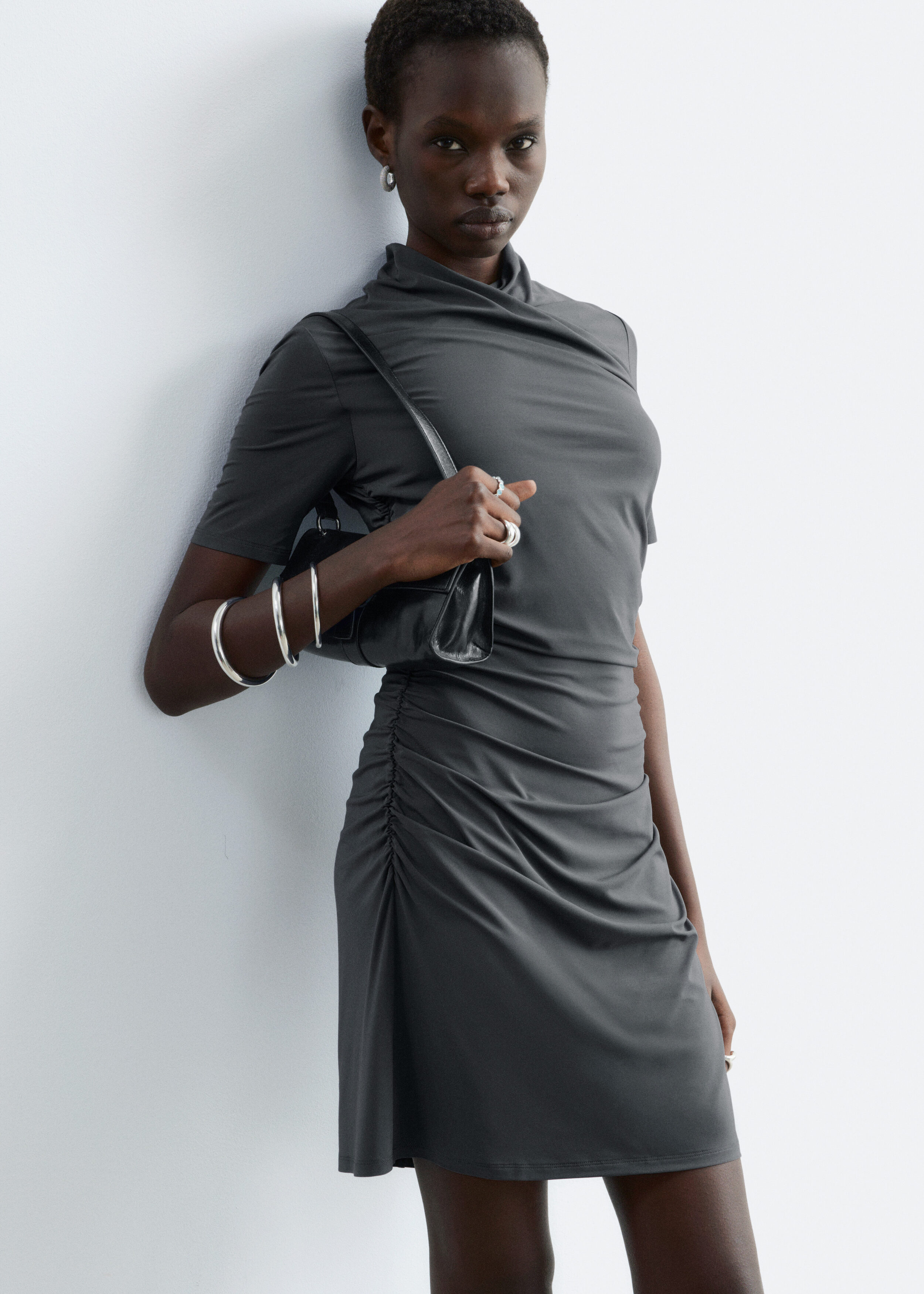 Draped Wrap Mini Dress - Dark Grey - & Other Stories BE