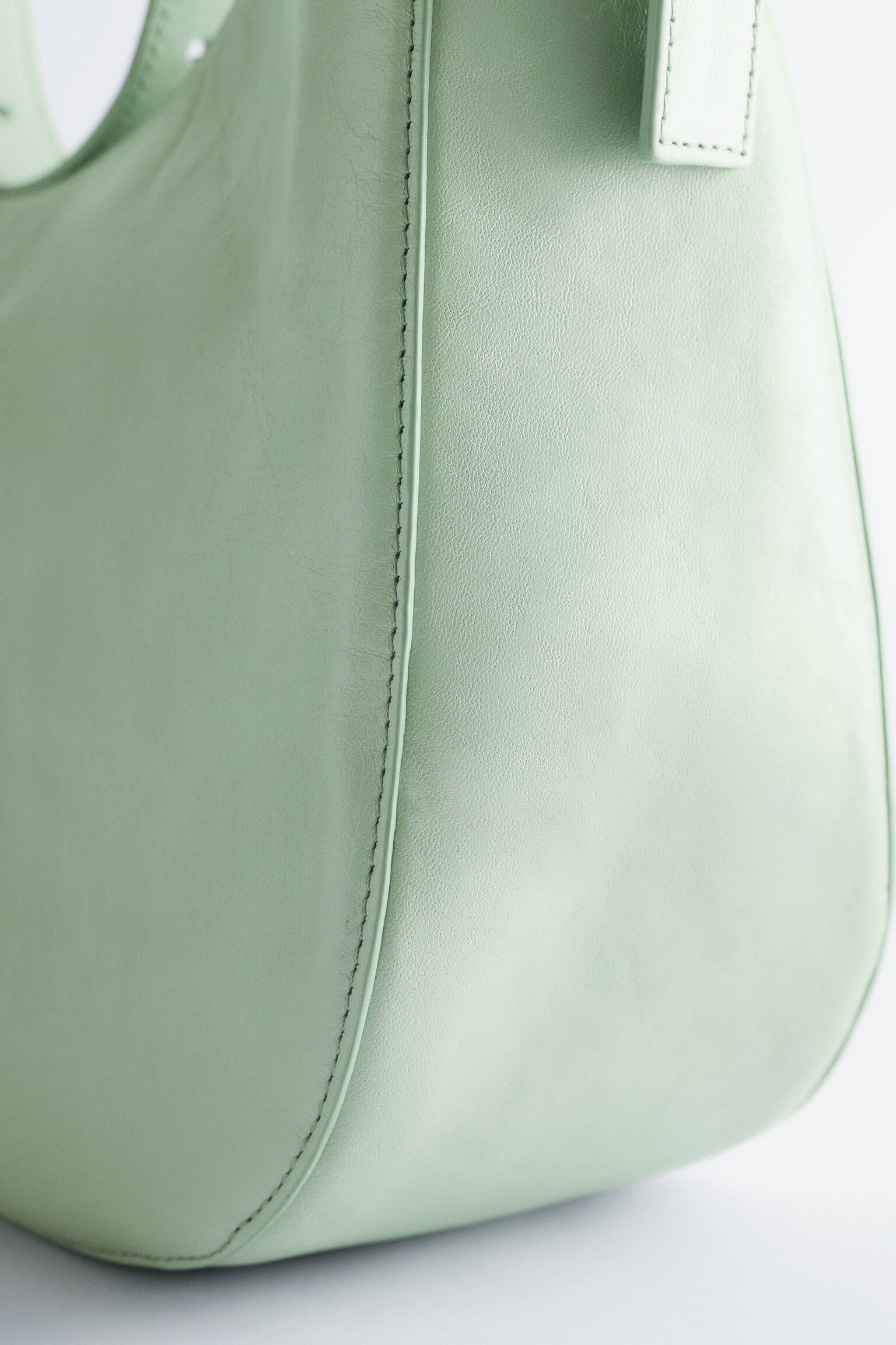 Bolso bandolera tipo Crescent - Verde menta/Piel marrón oscuro/Ante beige/Dusty Blue Leather - 5