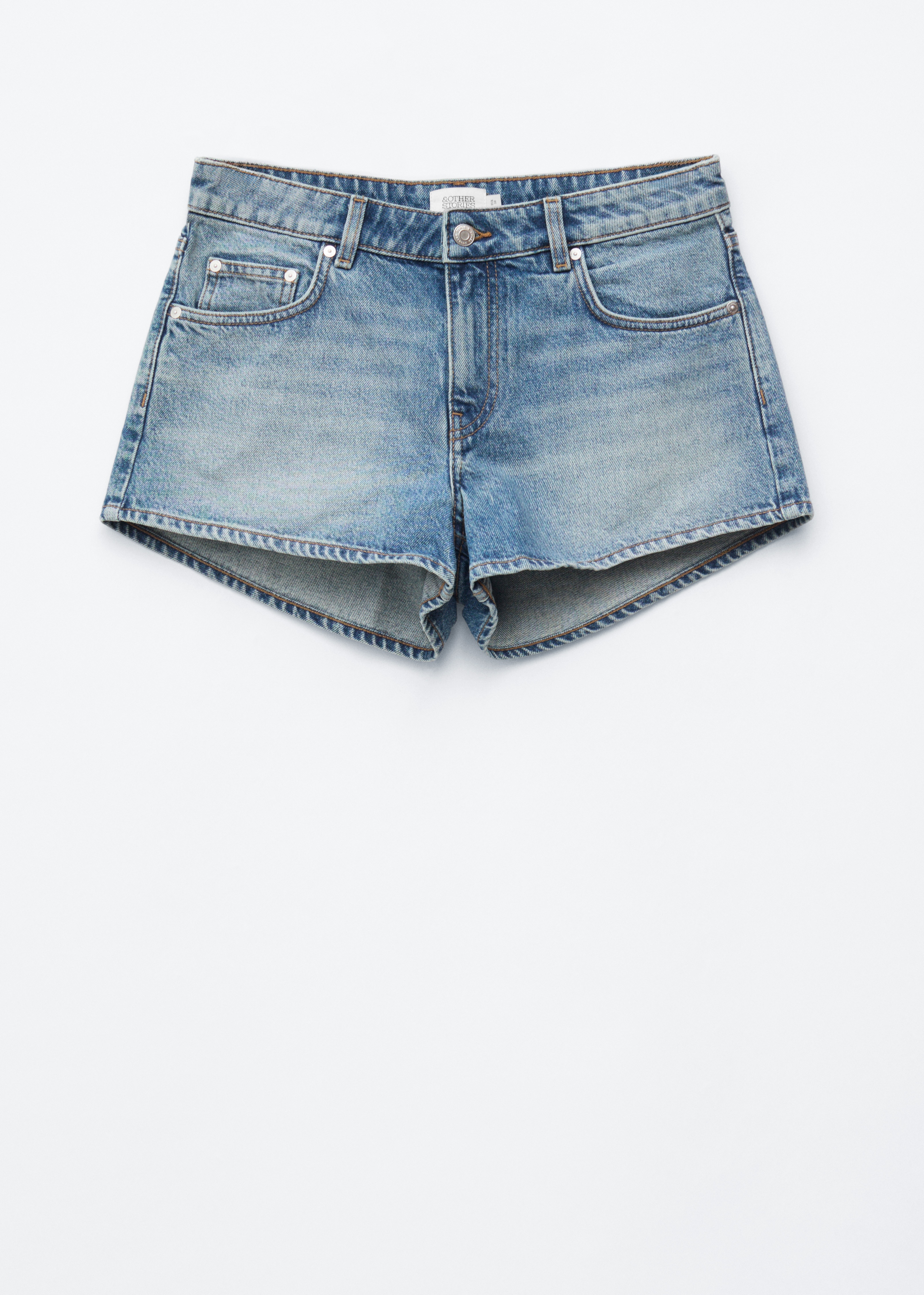 Mini shorts in denim a vita bassa - Blu medio/Nero lavato