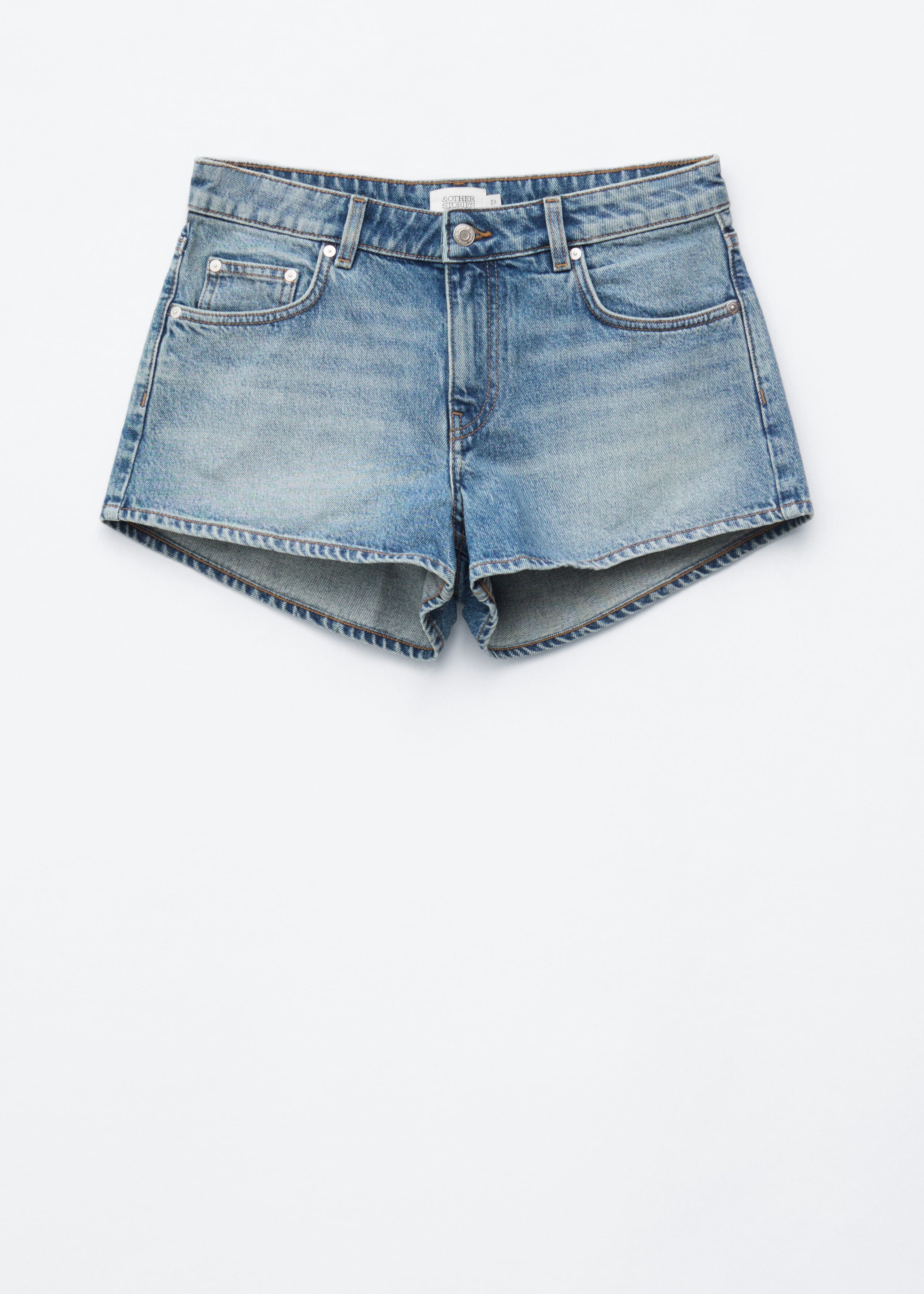 Low-Waist Denim Mini Shorts - Mid Blue - Still Life