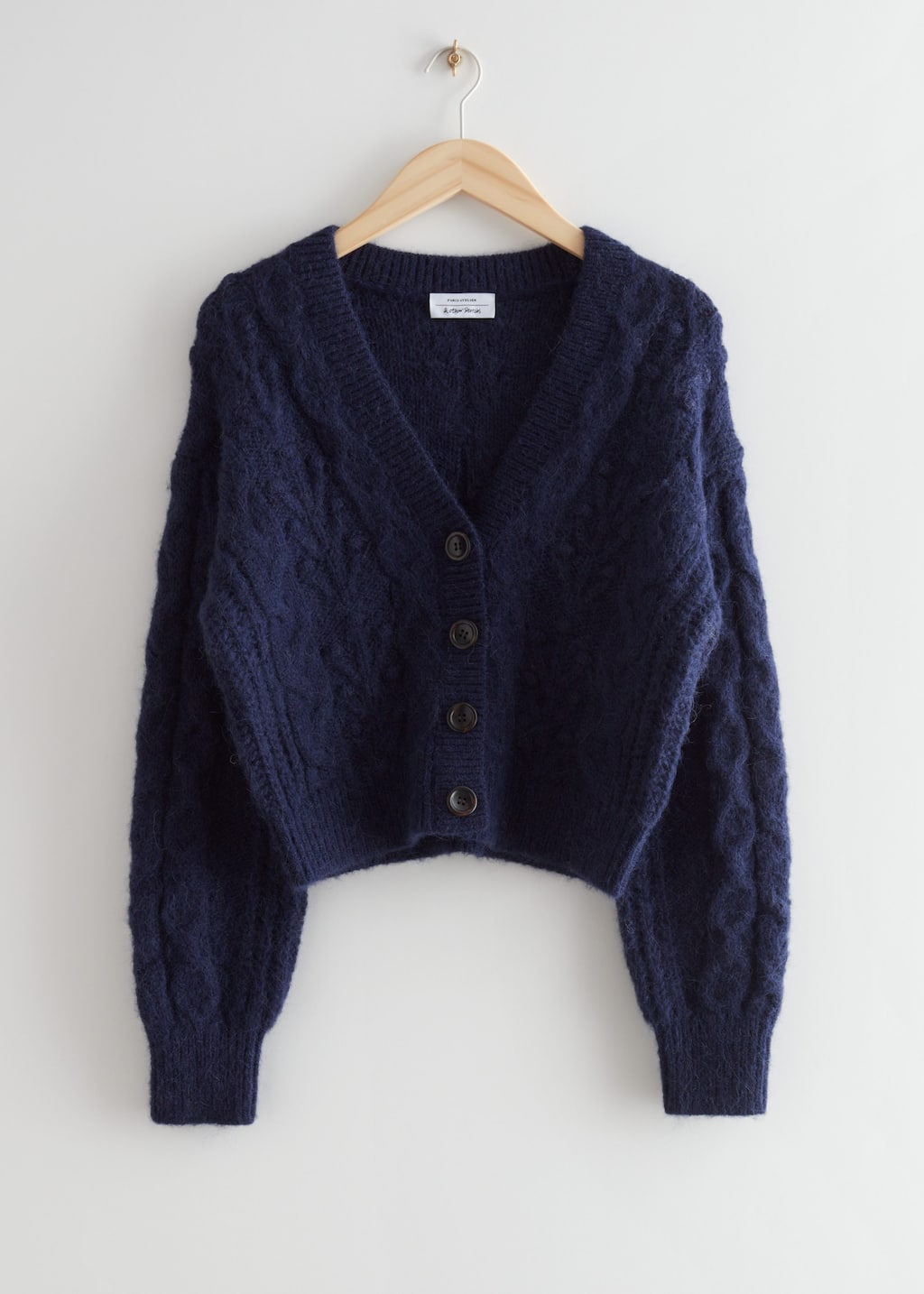 Cable Knit Wool Cardigan - Navy - Still Life