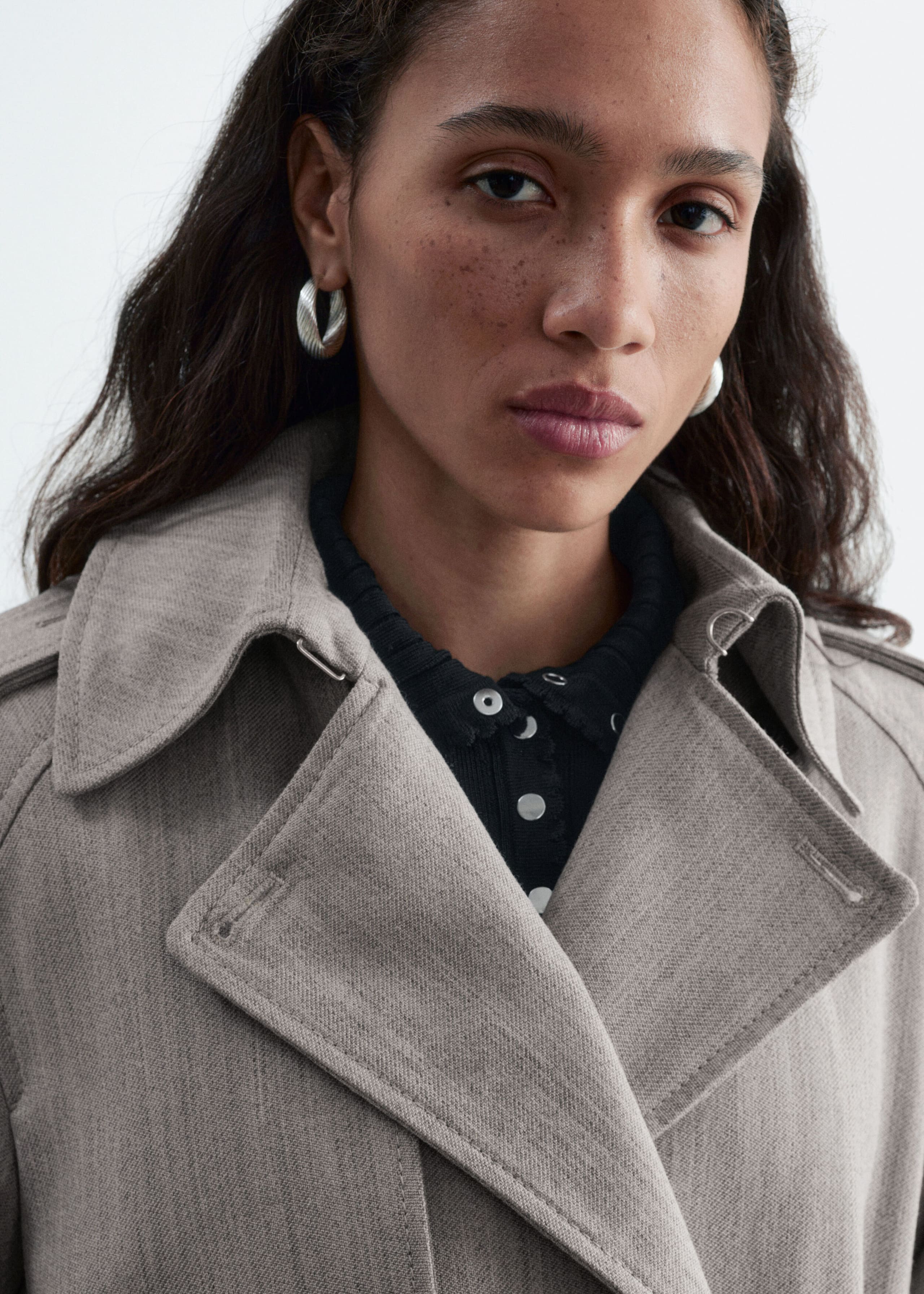 Cotton-Wool Tie-Belt Trench Coat - Grey - Still Life