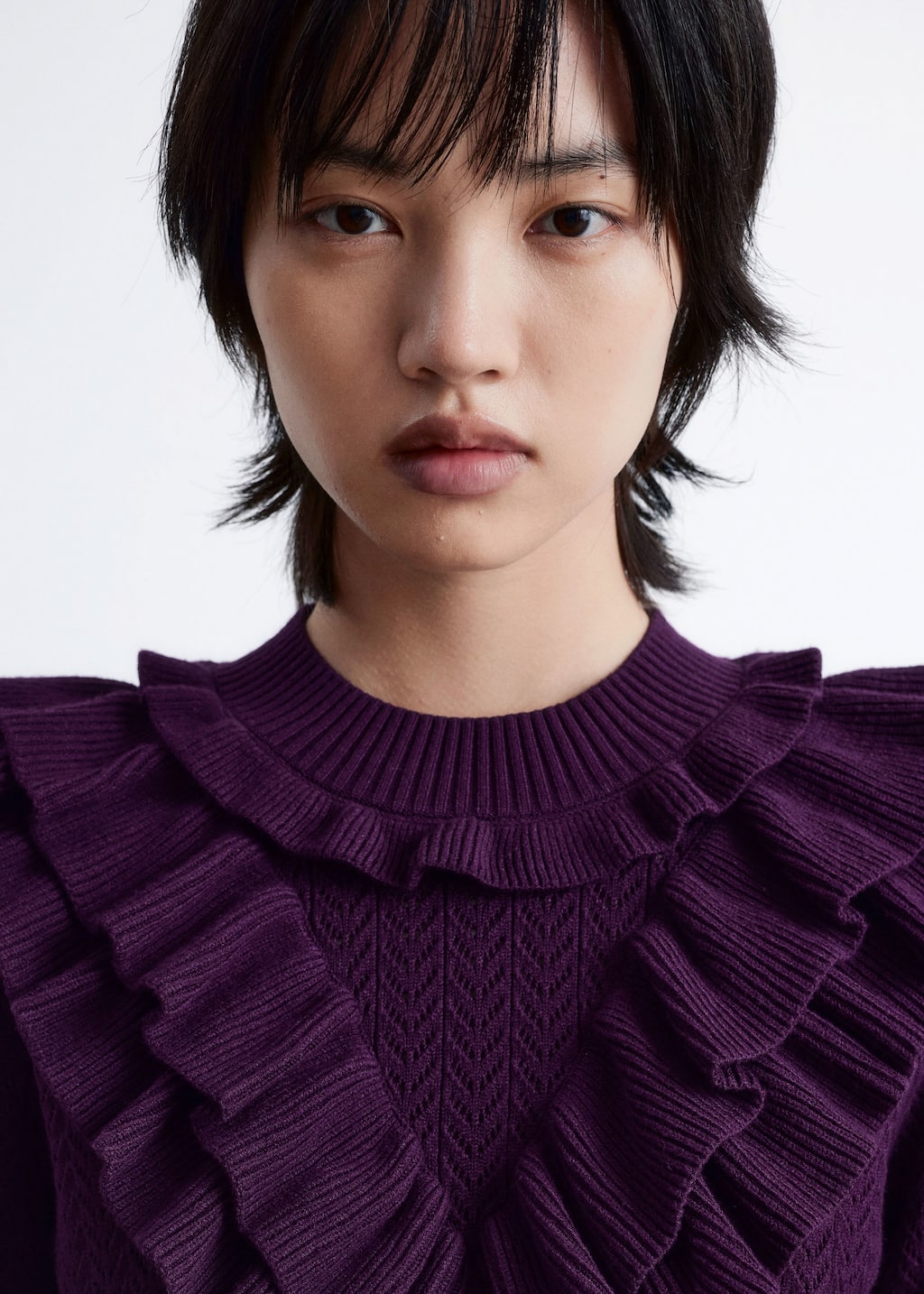 Image of Pointelle-Knit Ruffle Top