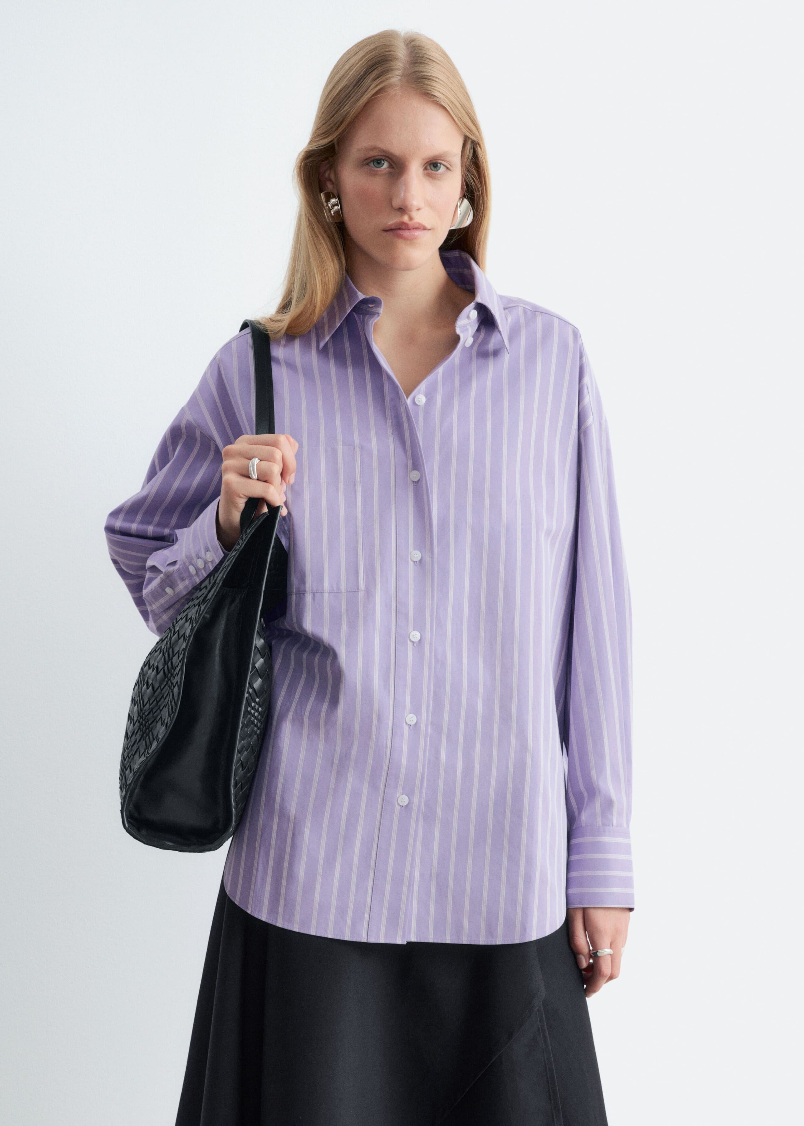 Oversized Cotton Shirt - Lilac/White - Lookbook
