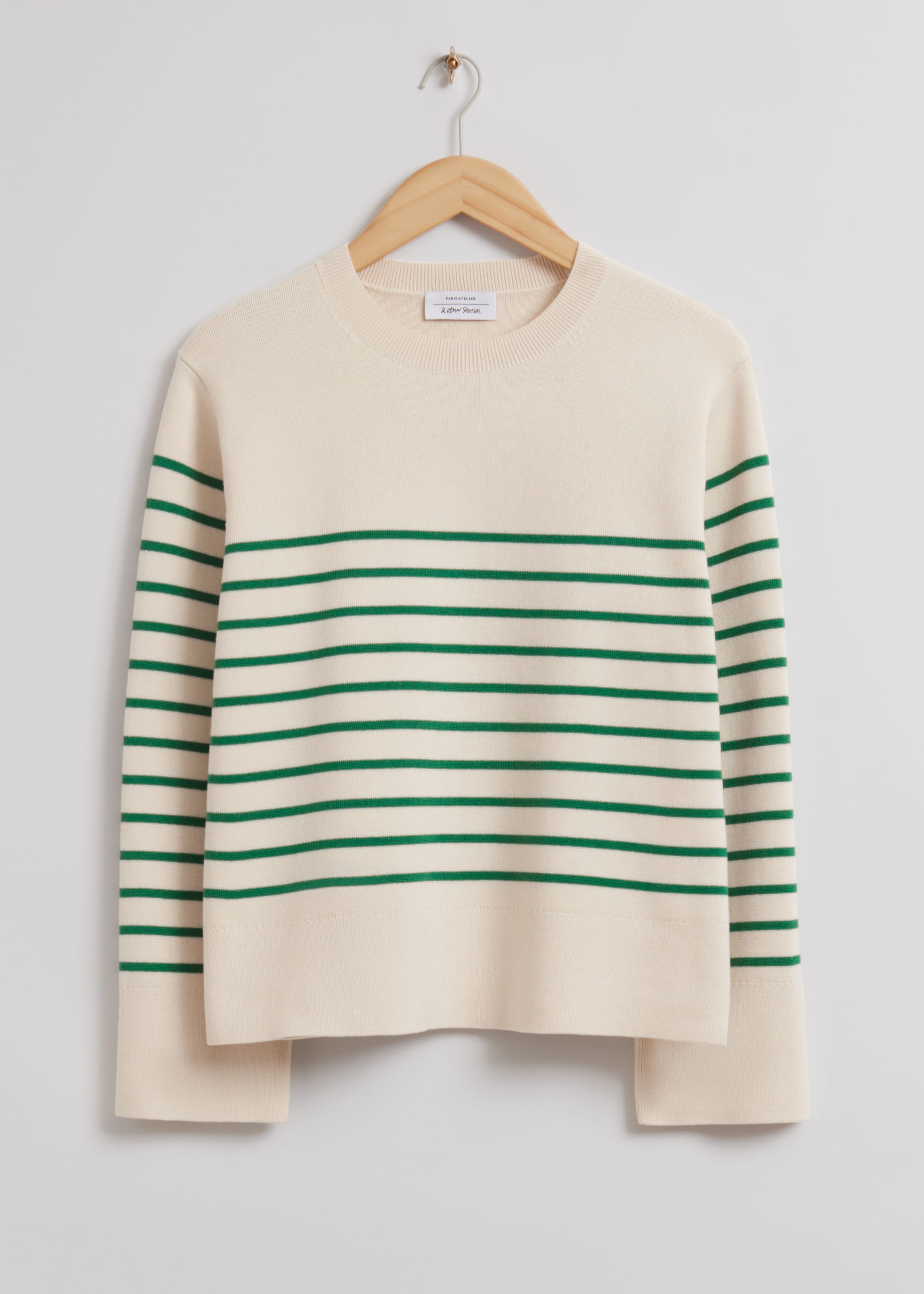Suéter cuadrado de rayas náuticas - Cream/Green Striped - Bodegón