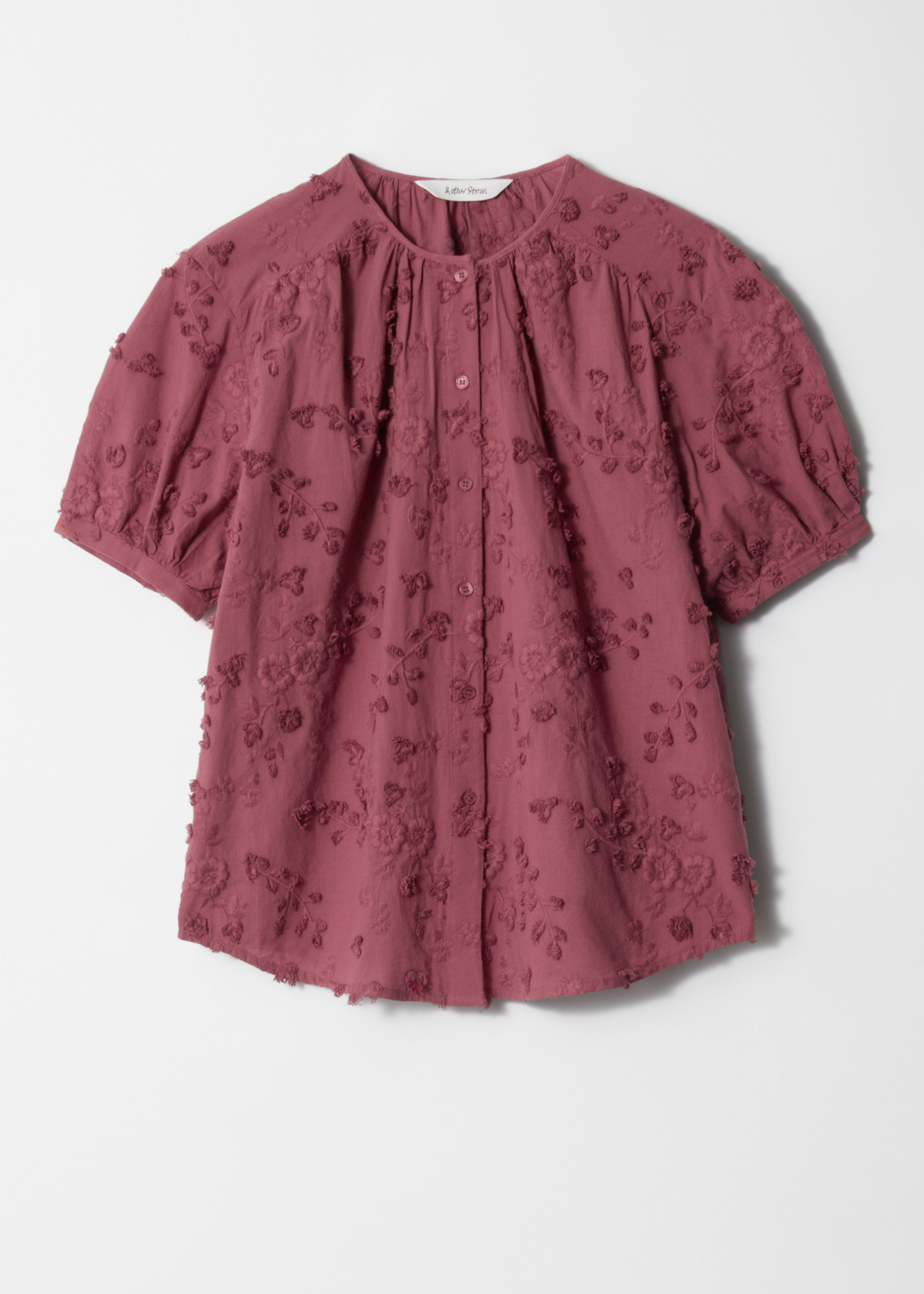 m♡　BIBIY FOIRE PUFF BLOUSE PINK Neon Pink Cutout Detail Puff Sleeve Top Women's Summer top
