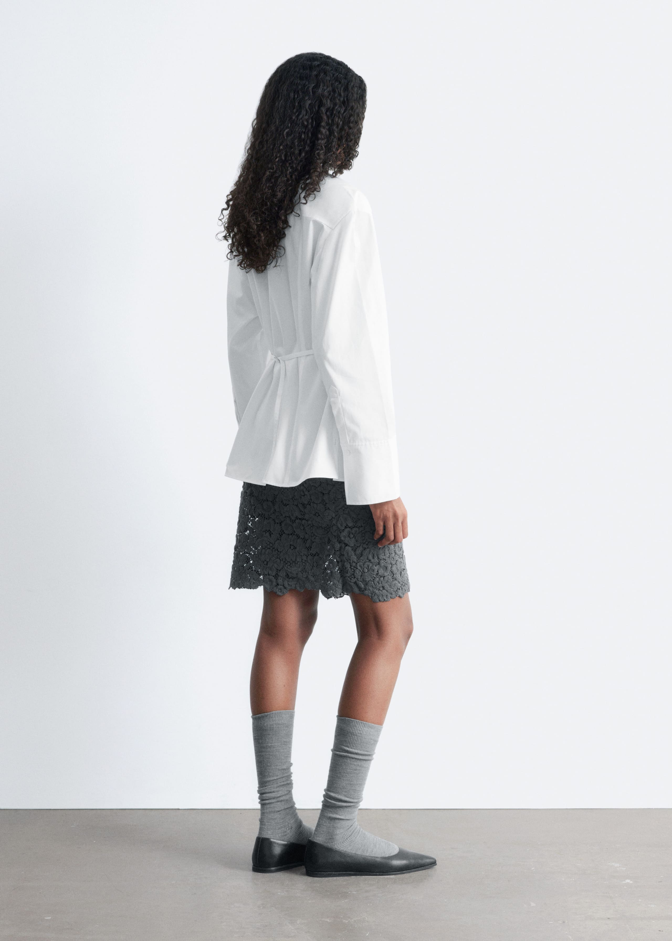 Tapered Tie-Belt Shirt - White - Lookbook