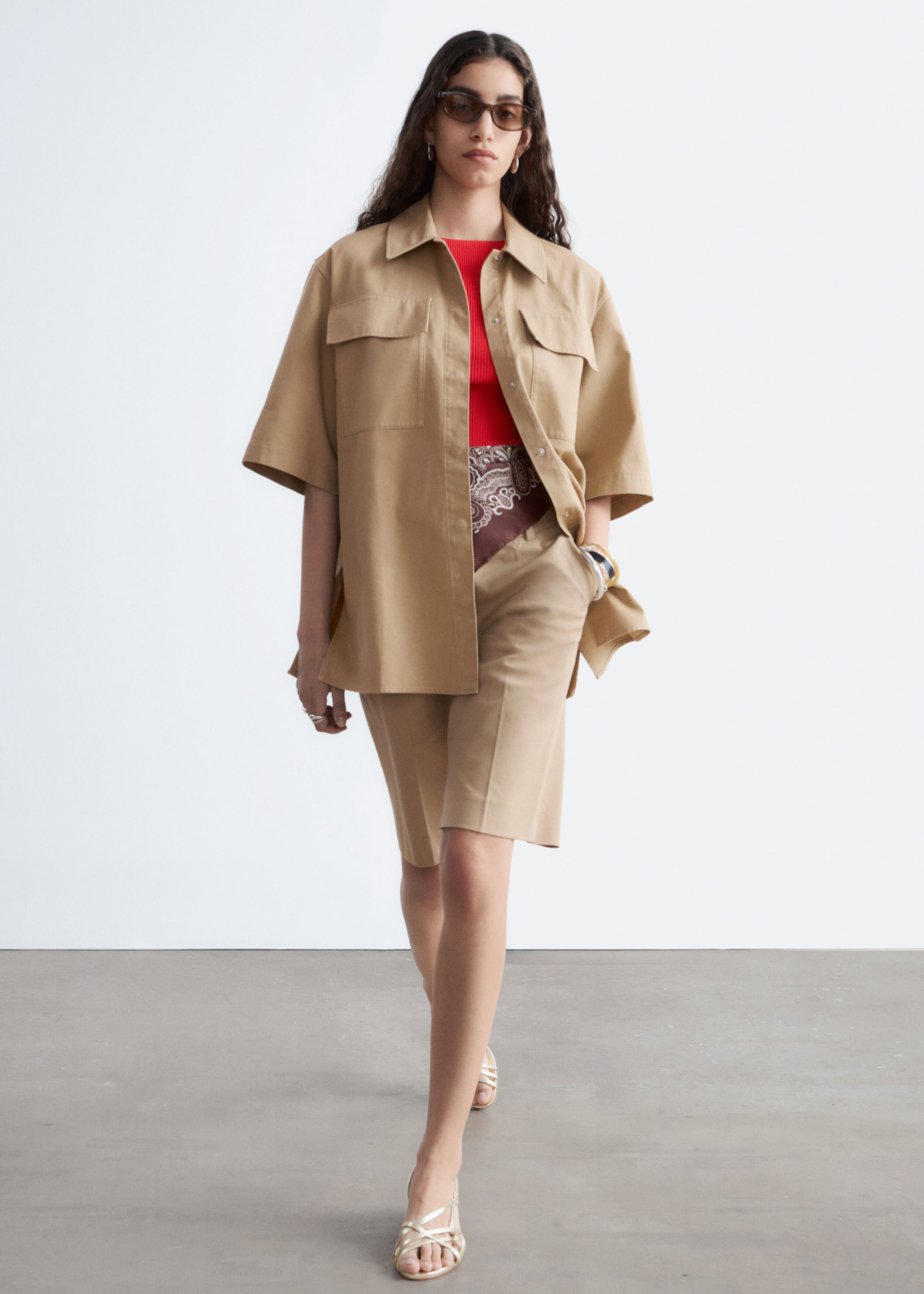 Short-Sleeve Cotton Shirt - Beige - Lookbook