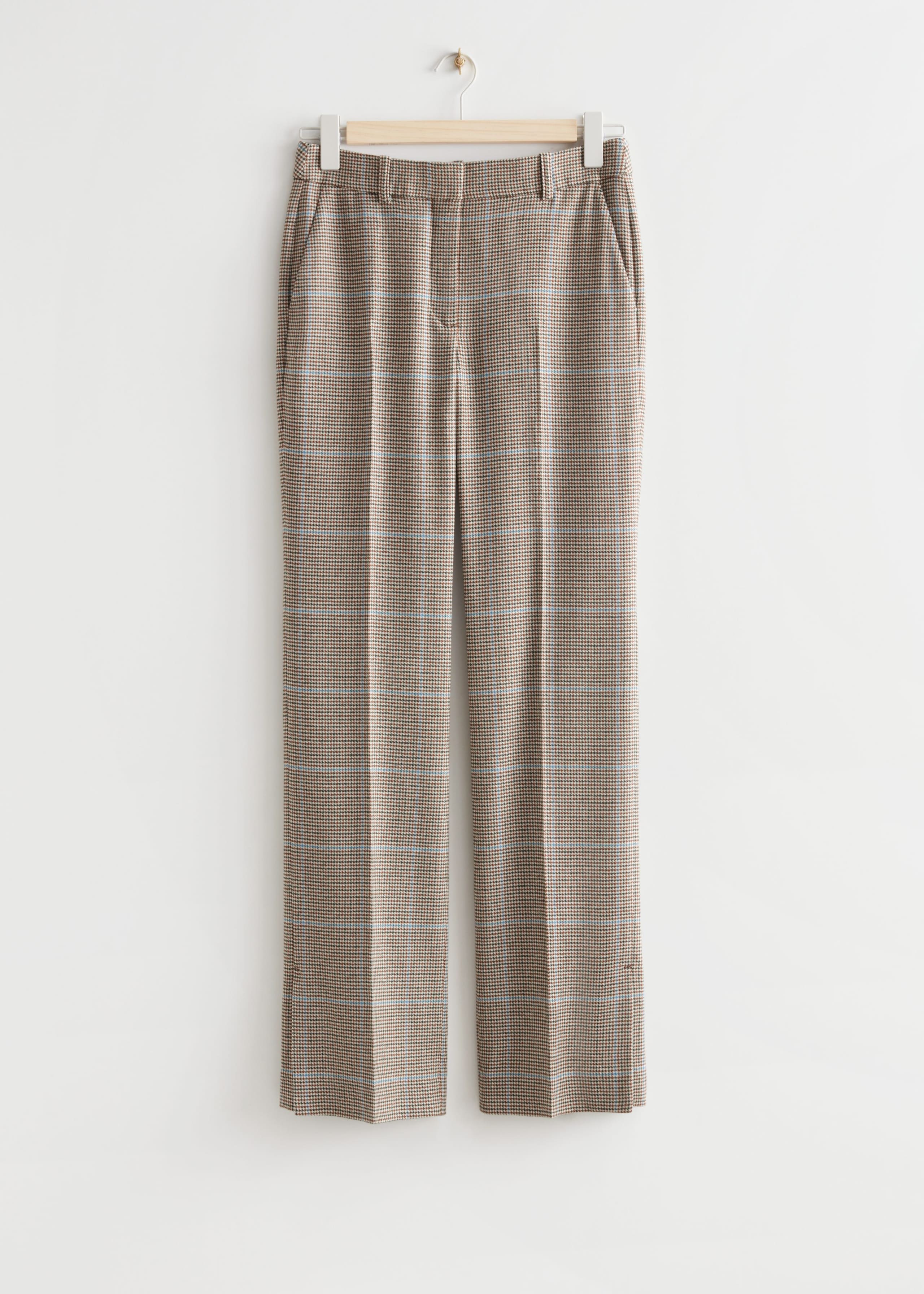 Wide Press Crease Trousers - Beige Checks - Still Life