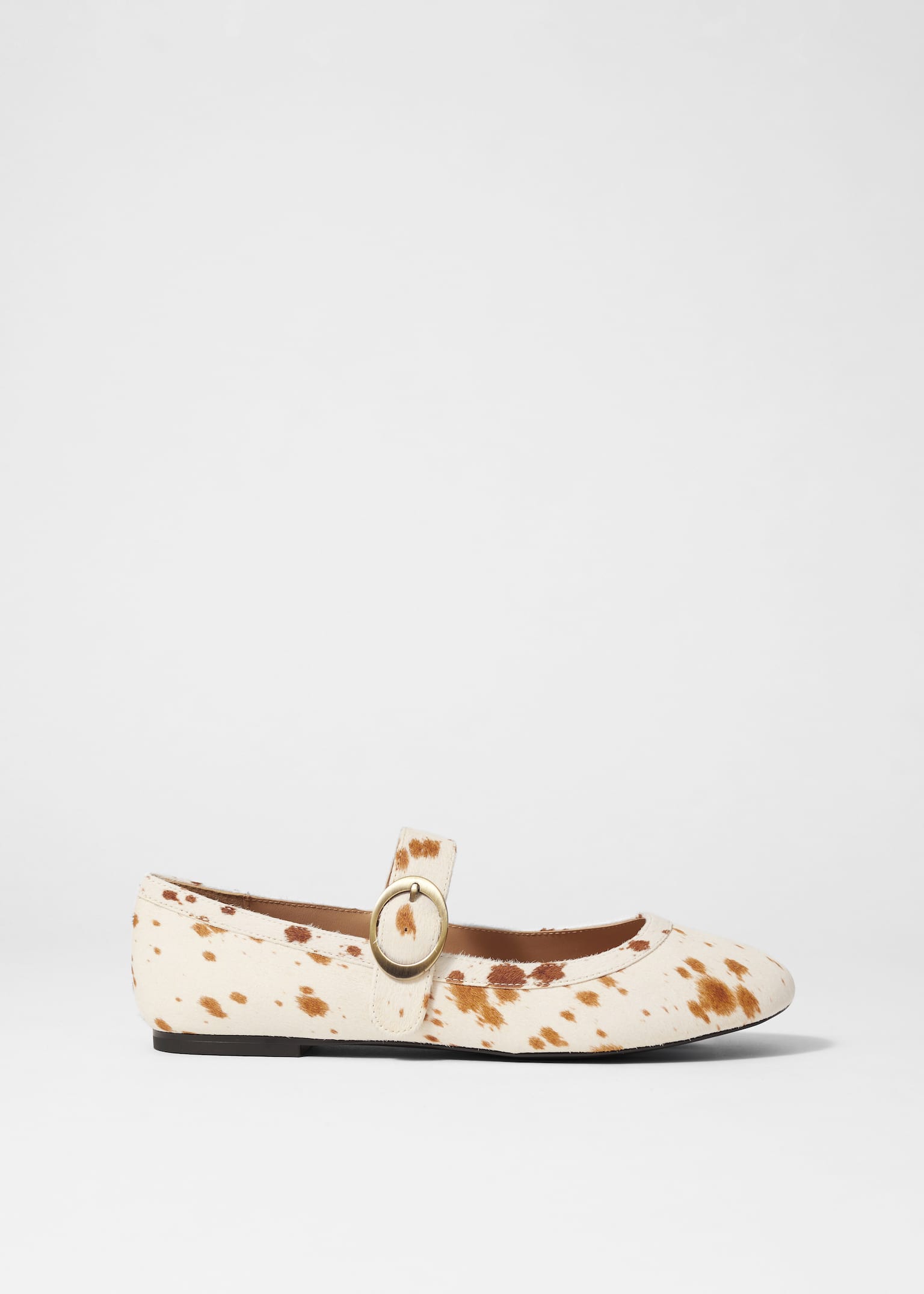 Mary Jane ballerina's - Crème koeienprint/Donkerbruin krokodillenmotief - 2