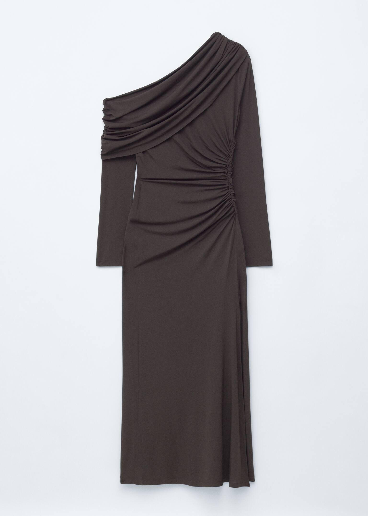 Vestido midi drapeado - Marrón oscuro