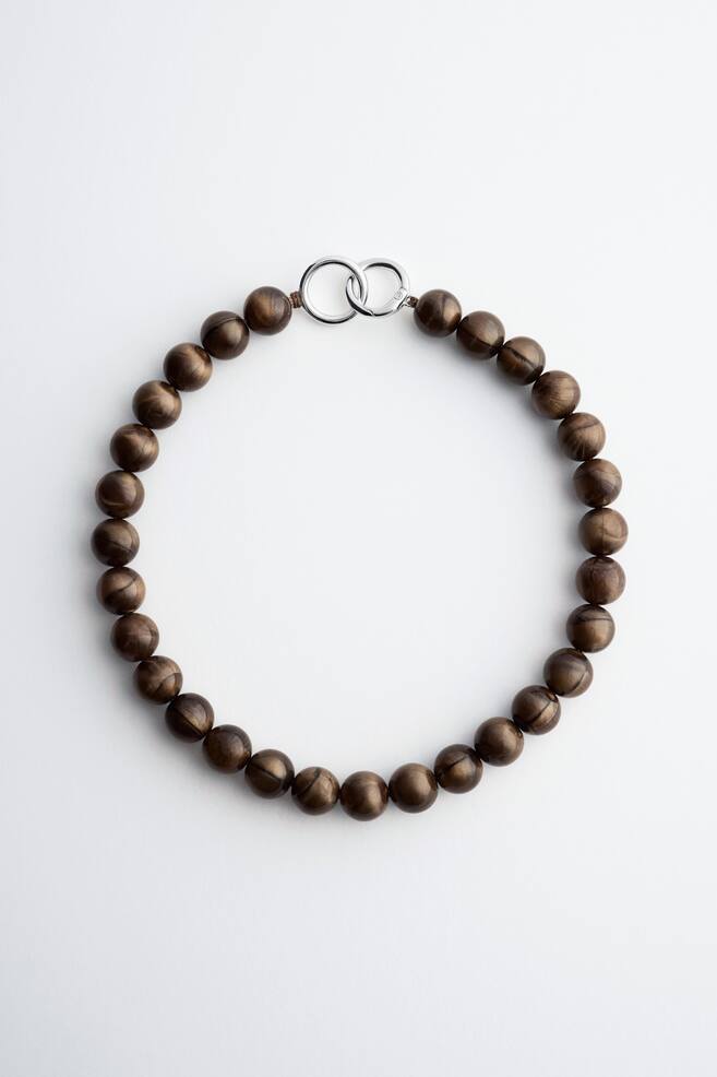 Short Bead Necklace - Dark Beige/Burgundy - 1