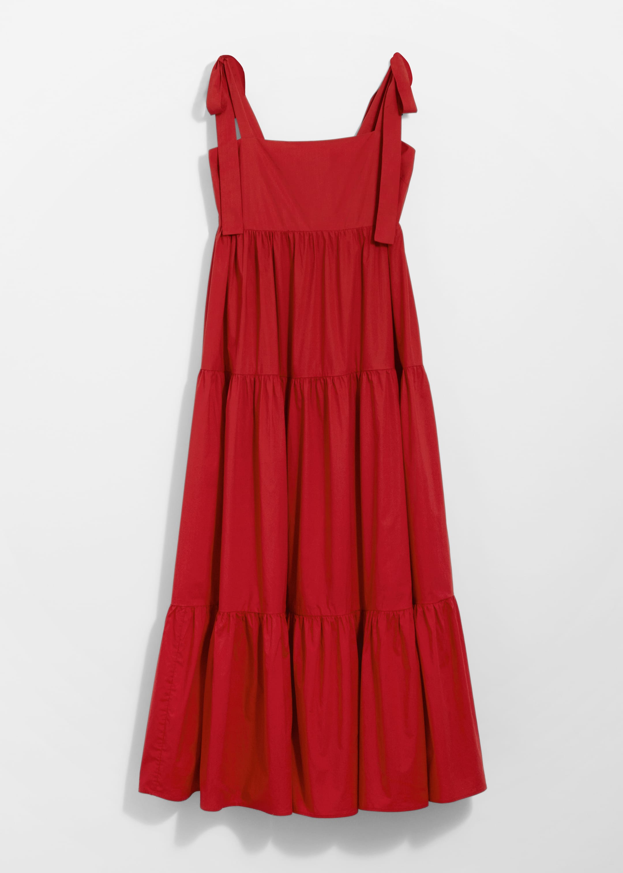 Grotere afbeelding bekijken: Gelaagde midi-jurk met strikbandjes - Rood - DAMES | H&M NL 1