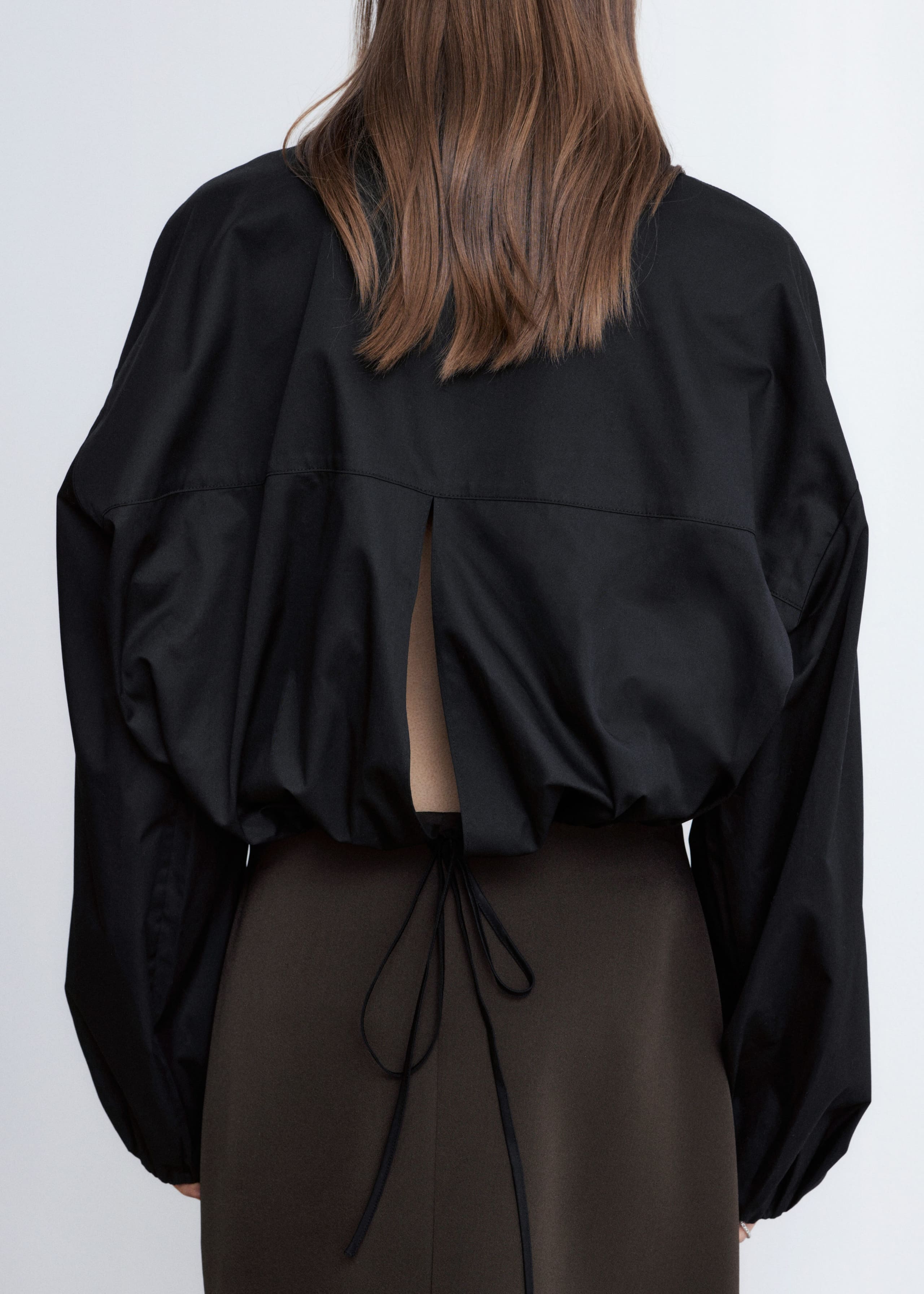 Cropped Drawstring Shirt - Black - Lookbook