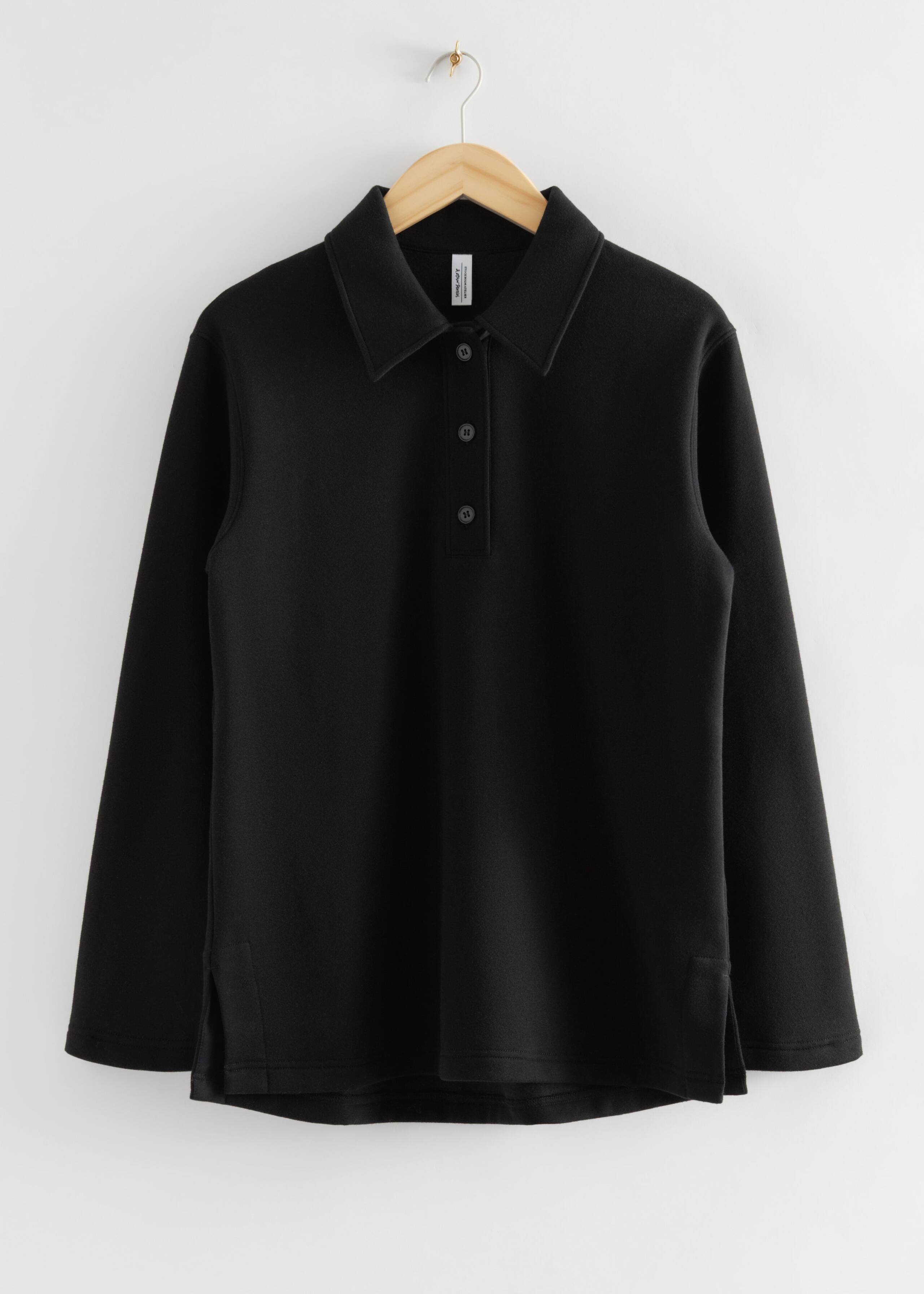 Oversized Polo Shirt Jumper - Black - Natura morta