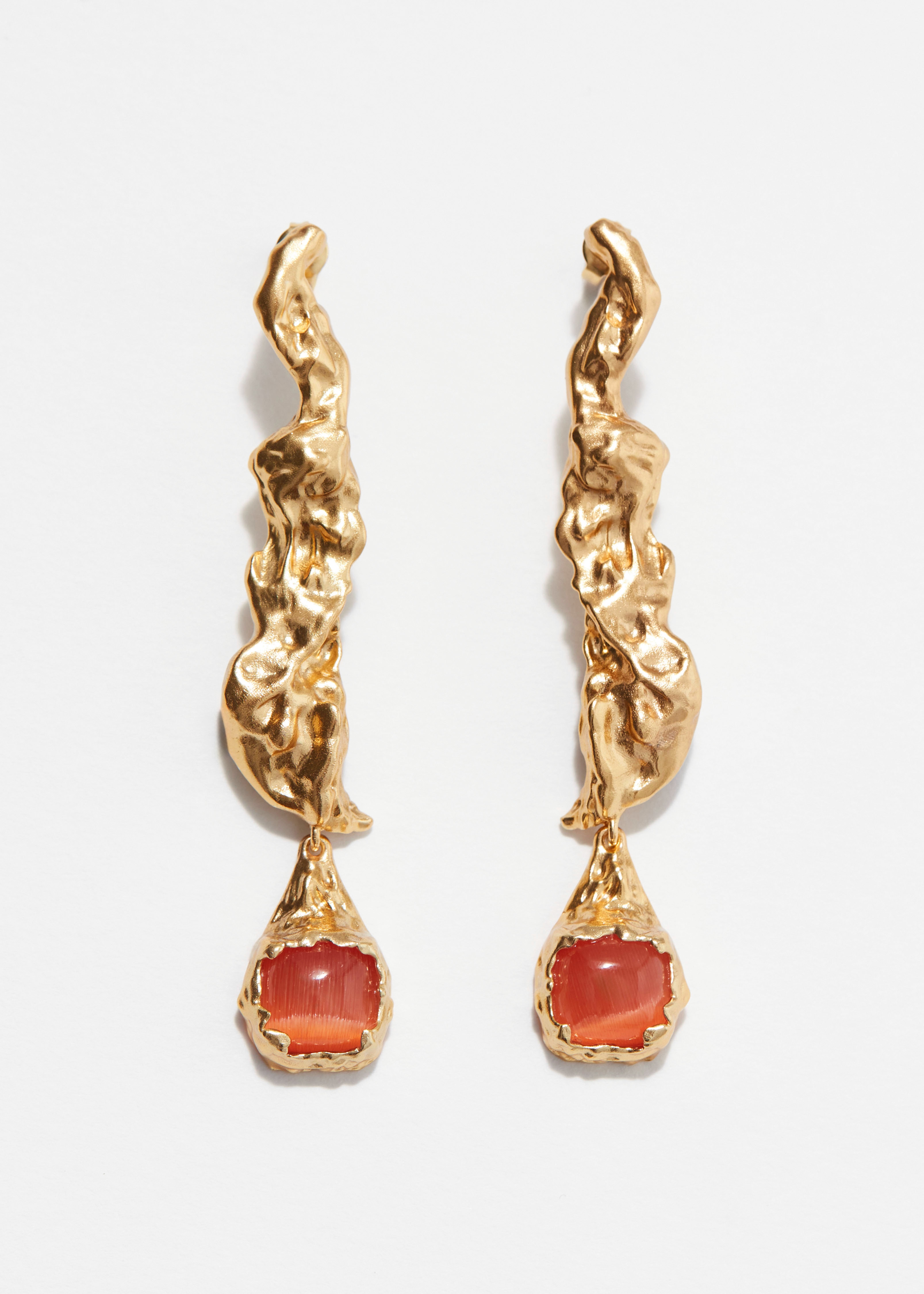 Long Crystal Earrings - Gold/Orange