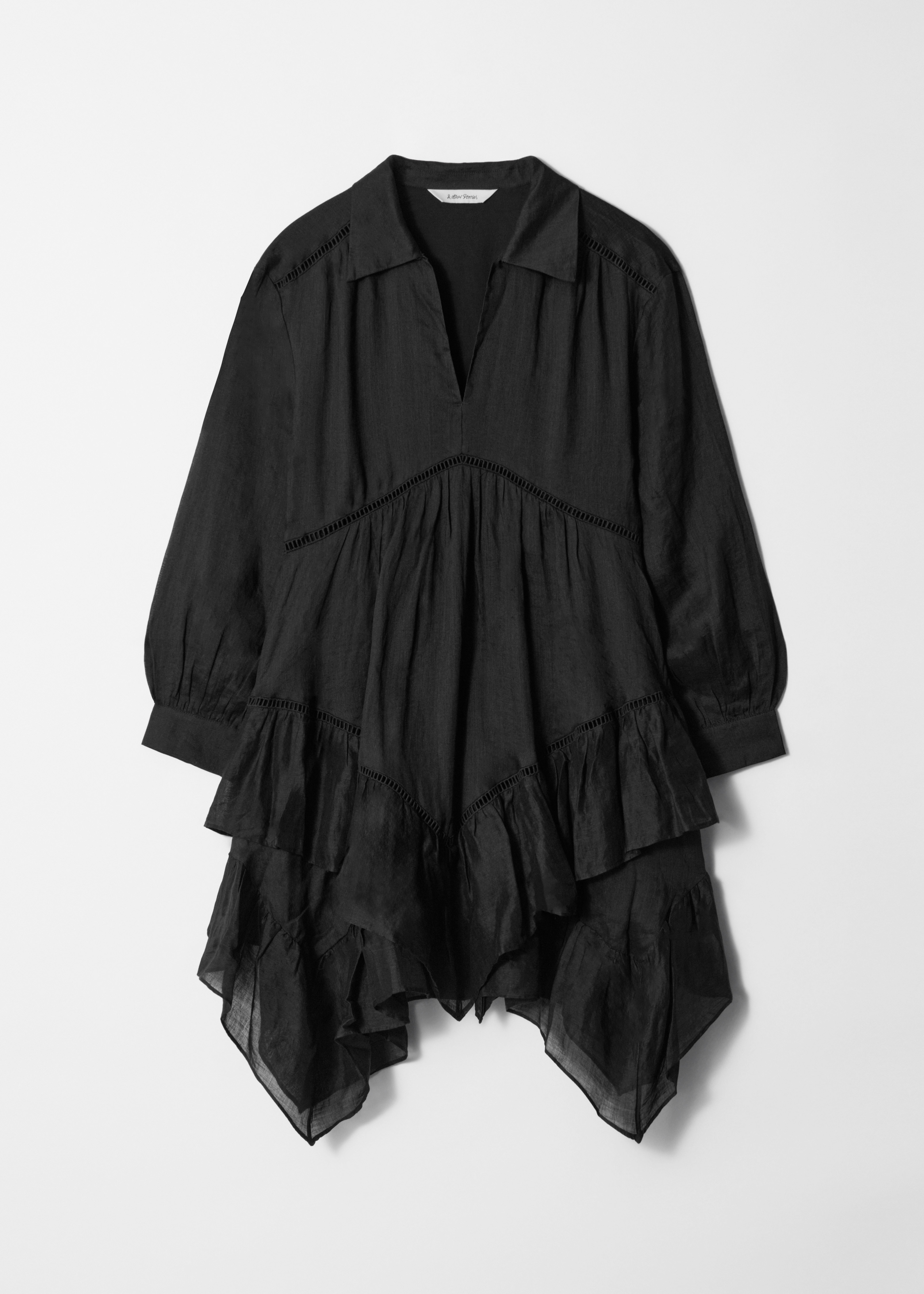 Mini abito in ramiè con volant - Nero