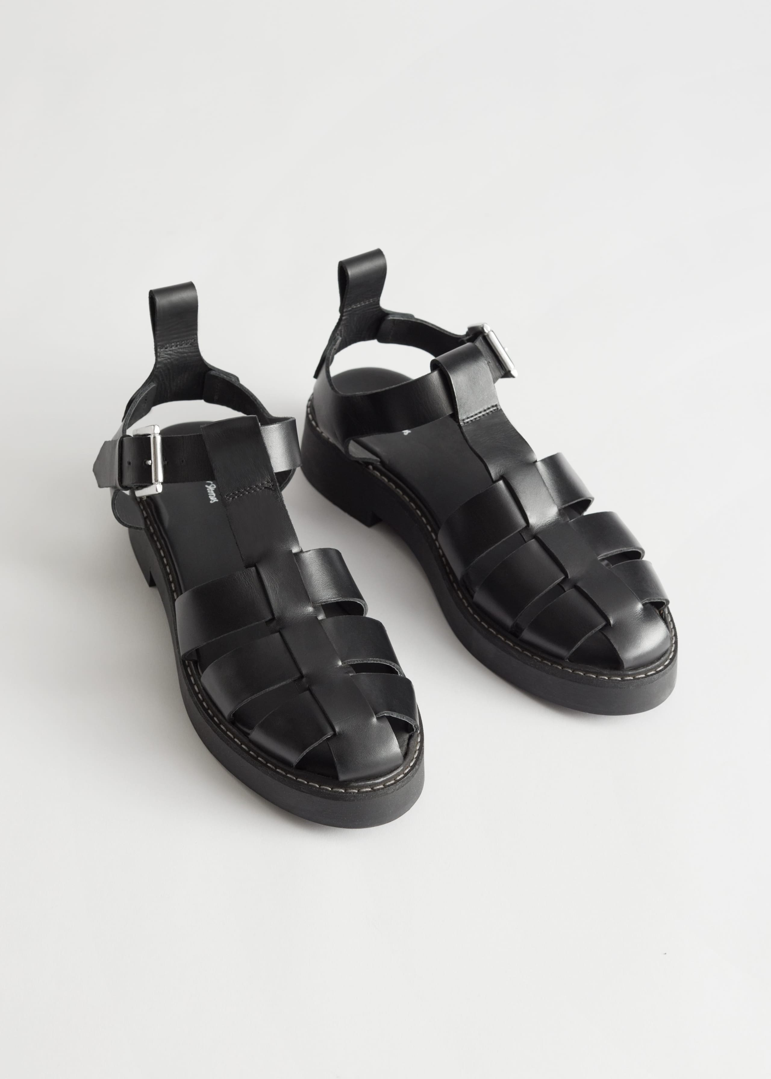 Chunky Leather Gladiator Sandals - Black - Still Life