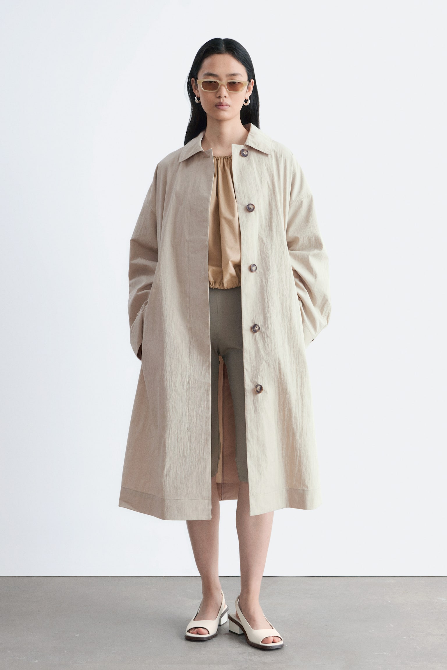 Veste trois-quarts ceinturée - Beige clair/Noir - 5