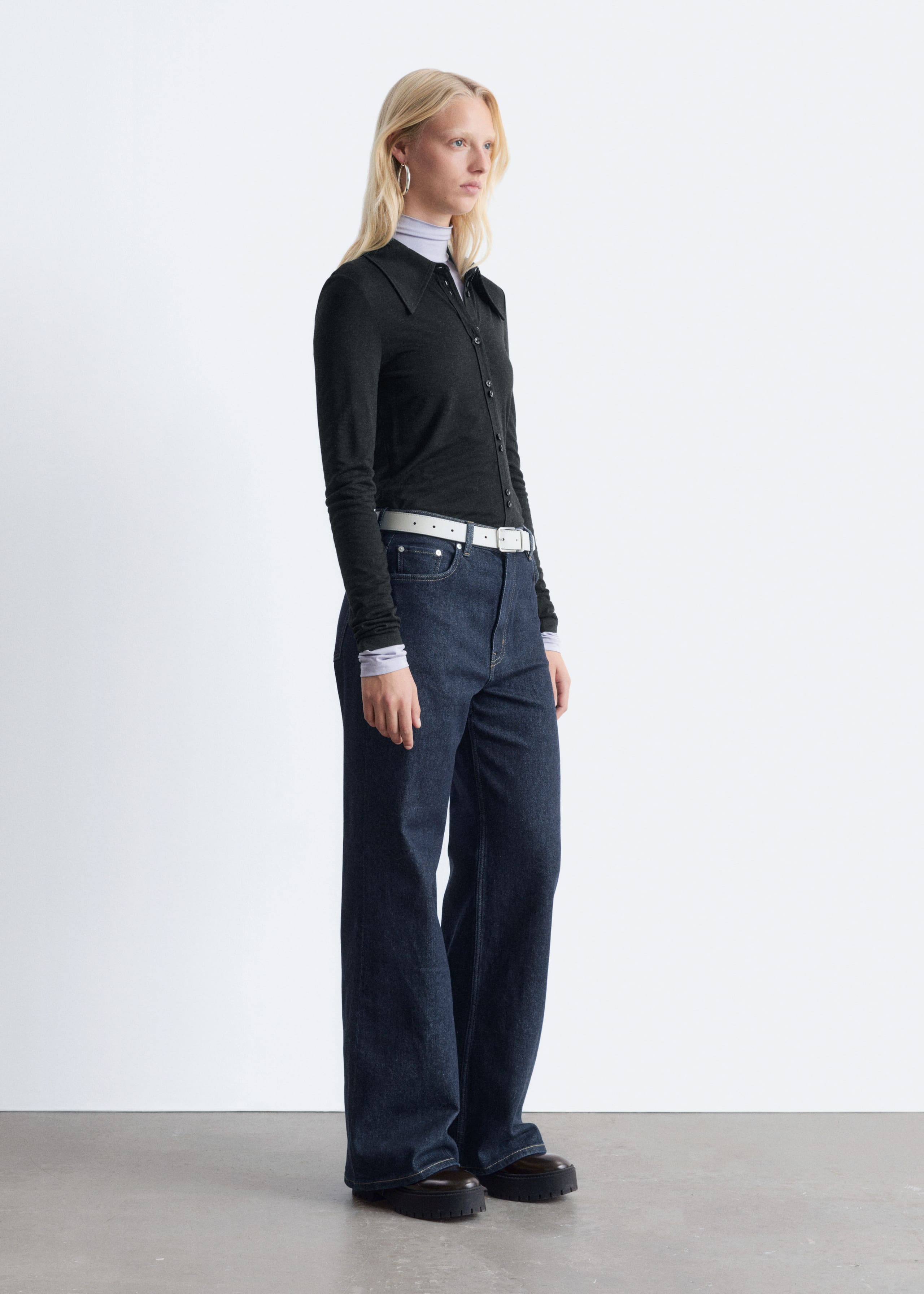 Image of Pointed-Collar Jersey Shirt