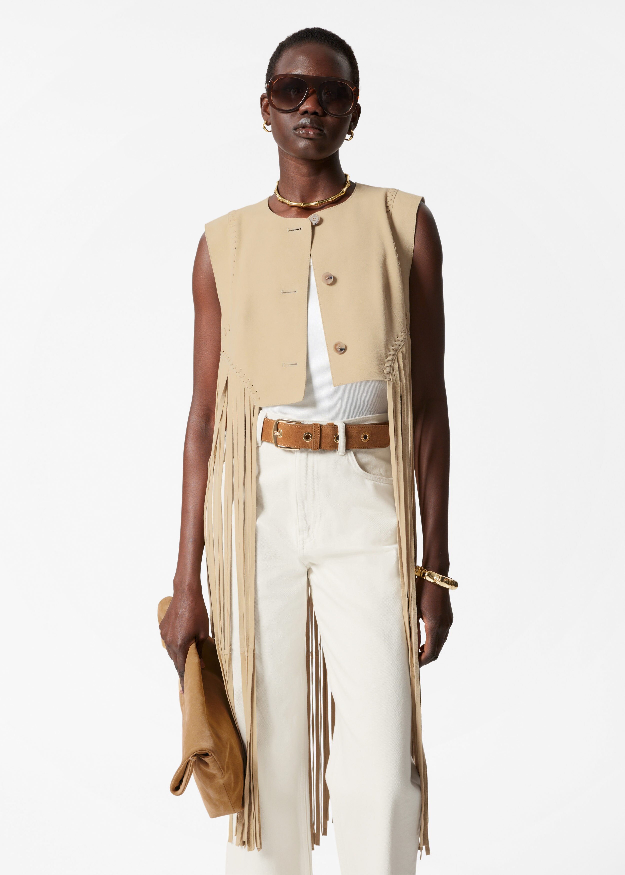 ベスト+ジレ goa - archive goa fringe fur suede grunge vest YILEEGOO Women Tassel Fringe Vest 70s Hippie Faux Suede