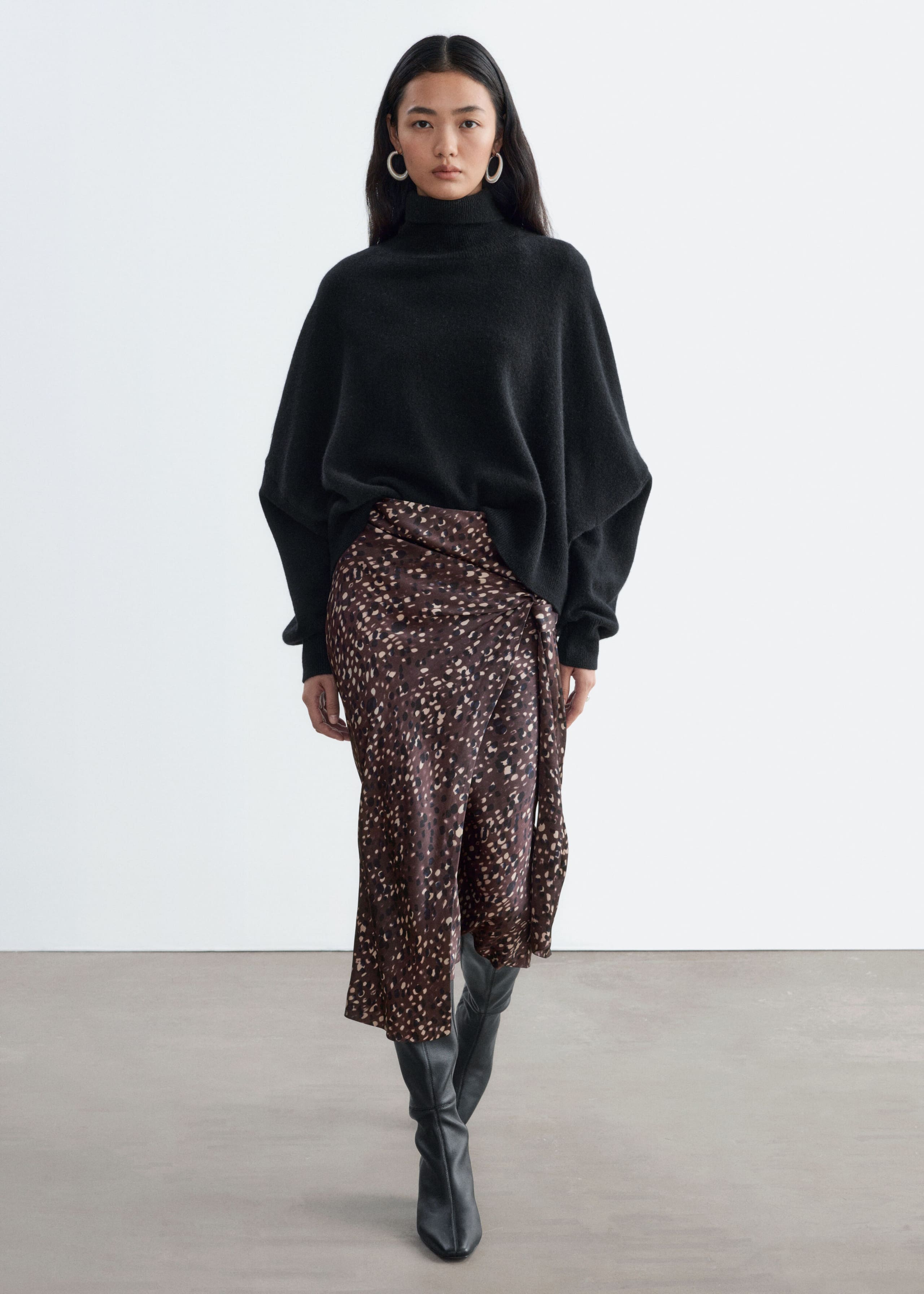 Draped Midi Skirt Dark Brown/Printed
