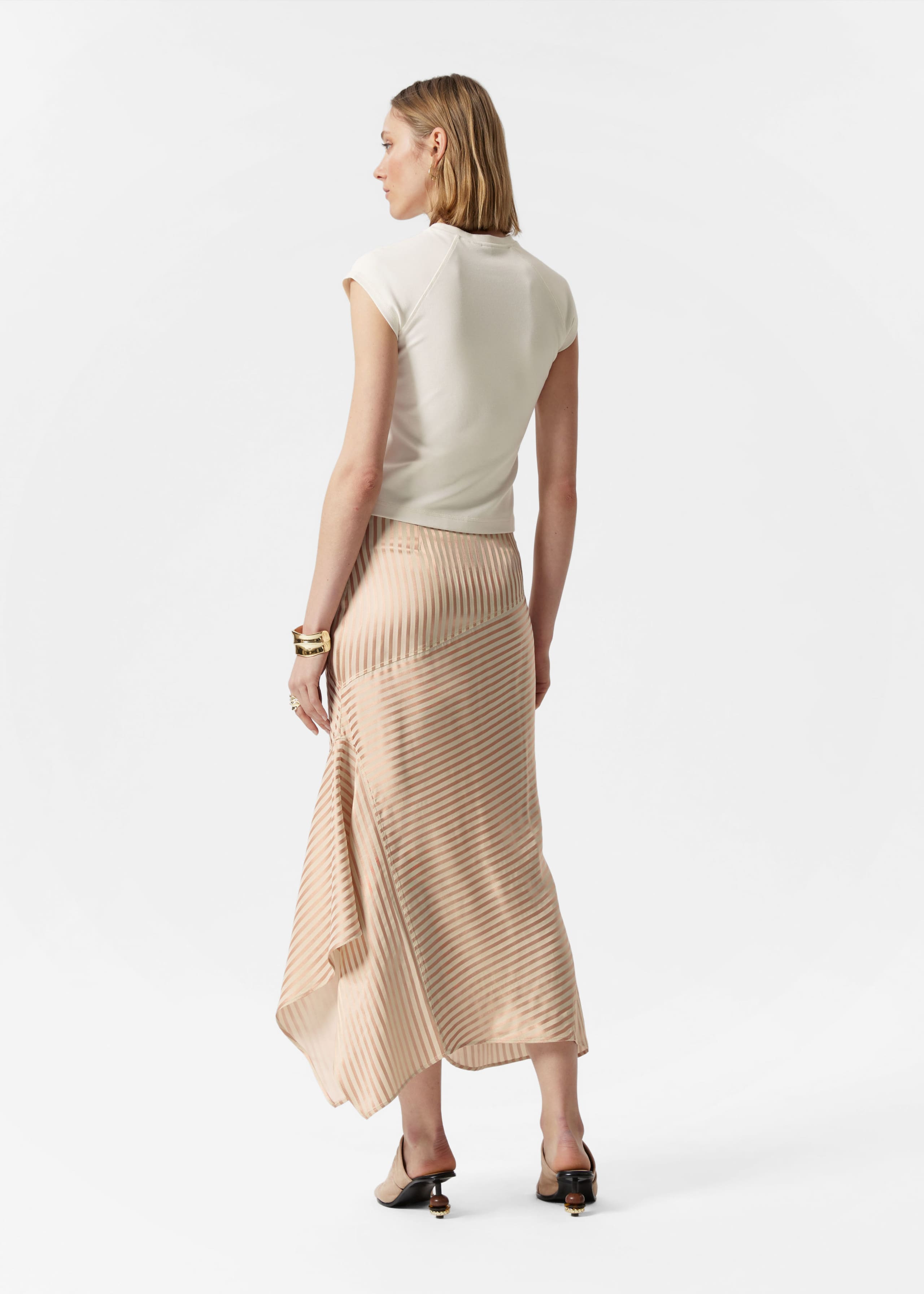 Flounced Pencil Midi Skirt - Beige/Pink - Lookbook