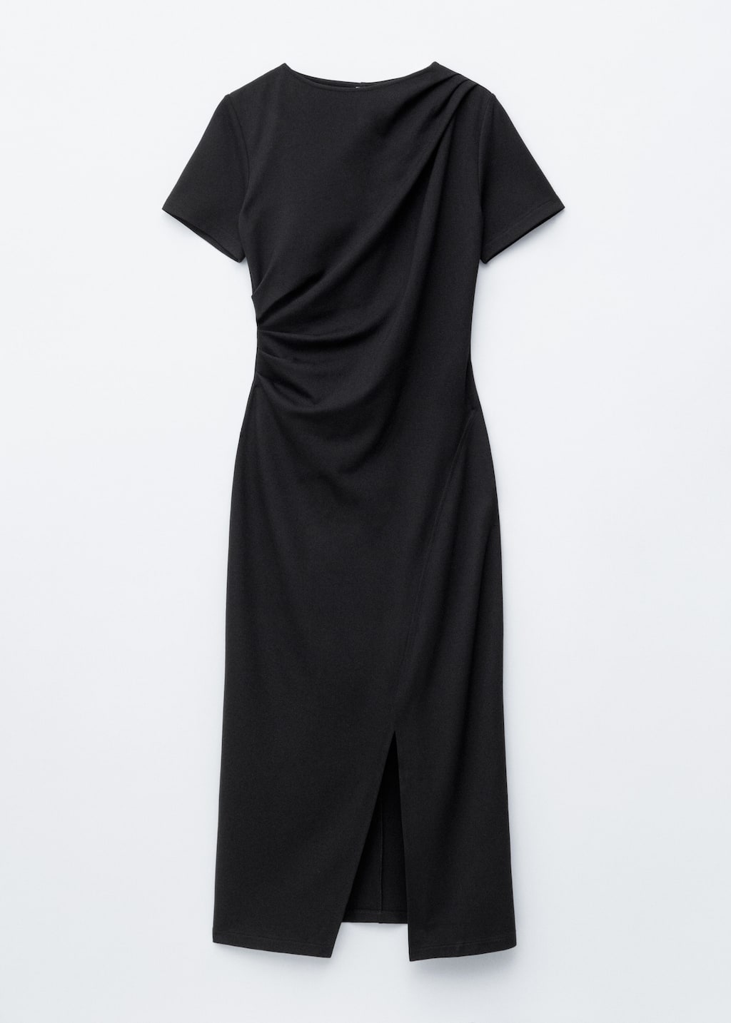 Image of Draped Short-Sleeve Midi Dress