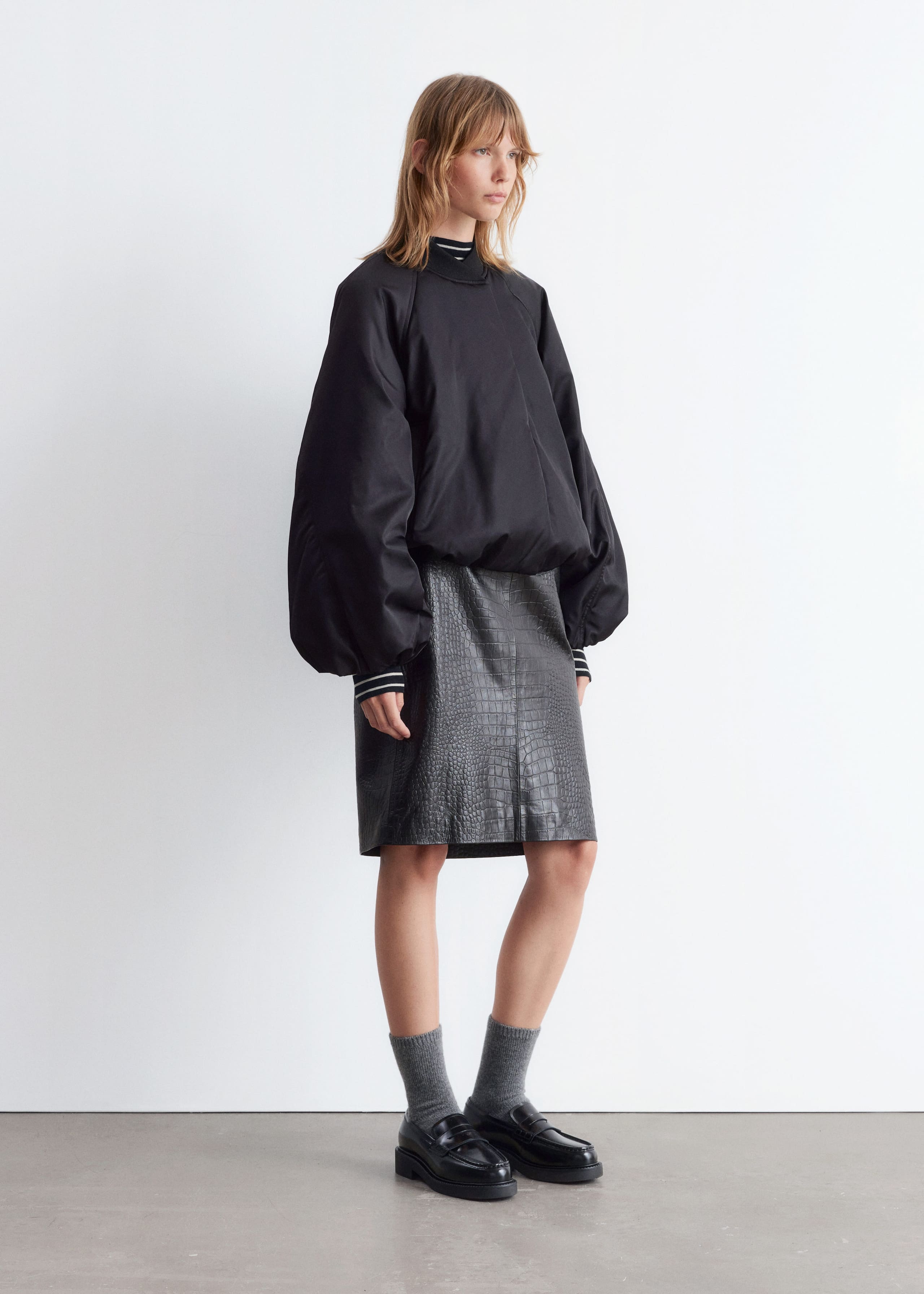 Image of Voluminous-Sleeve Bomber Jacket