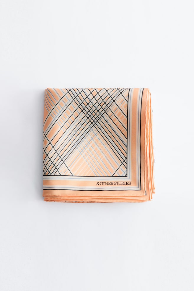 Printed Silk Scarf - Apricot/Yellow/Light Turquoise - 1