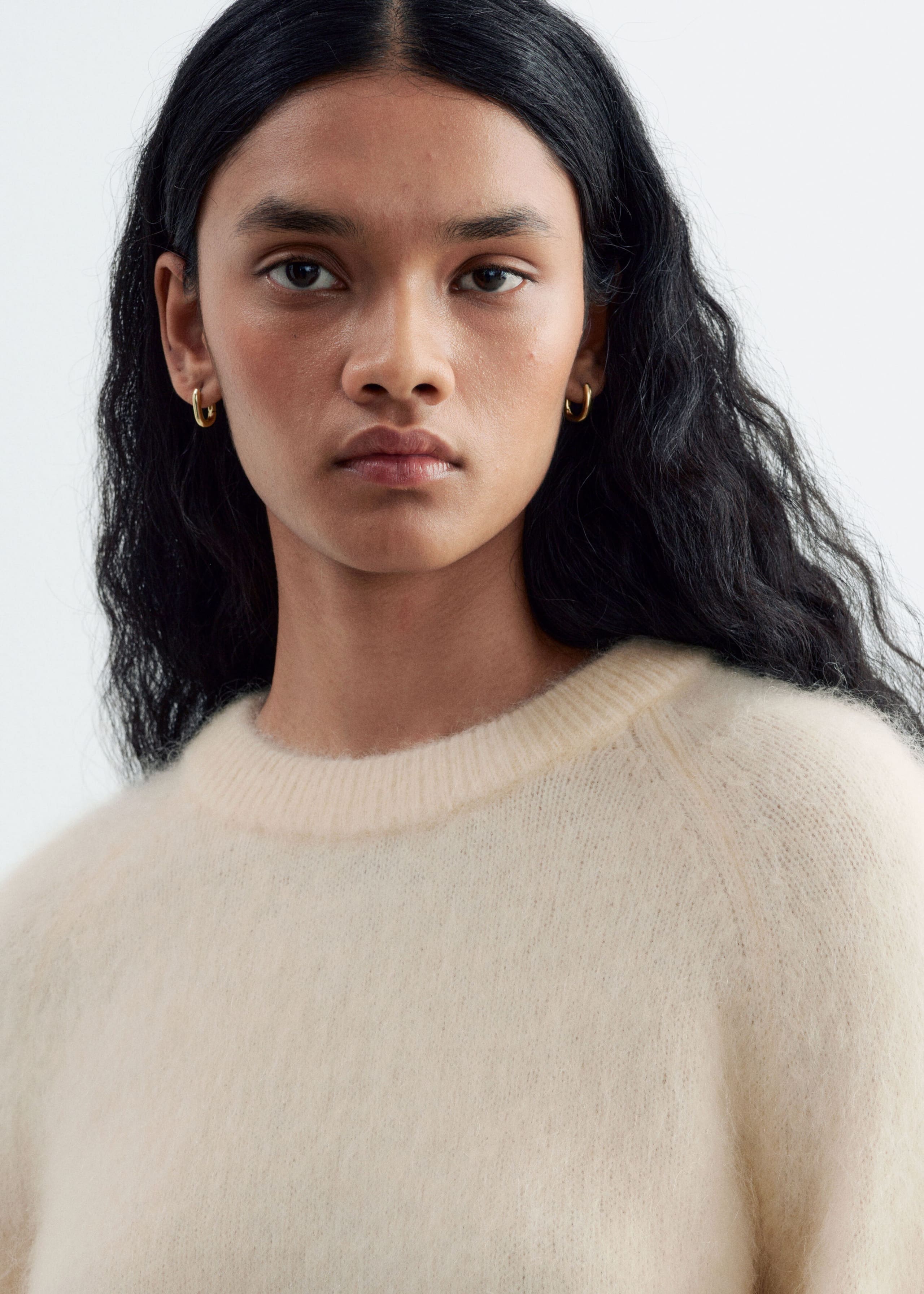 Pullover mit Ballonärmeln aus Mohair-Mix - Hellbeige - Lookbook
