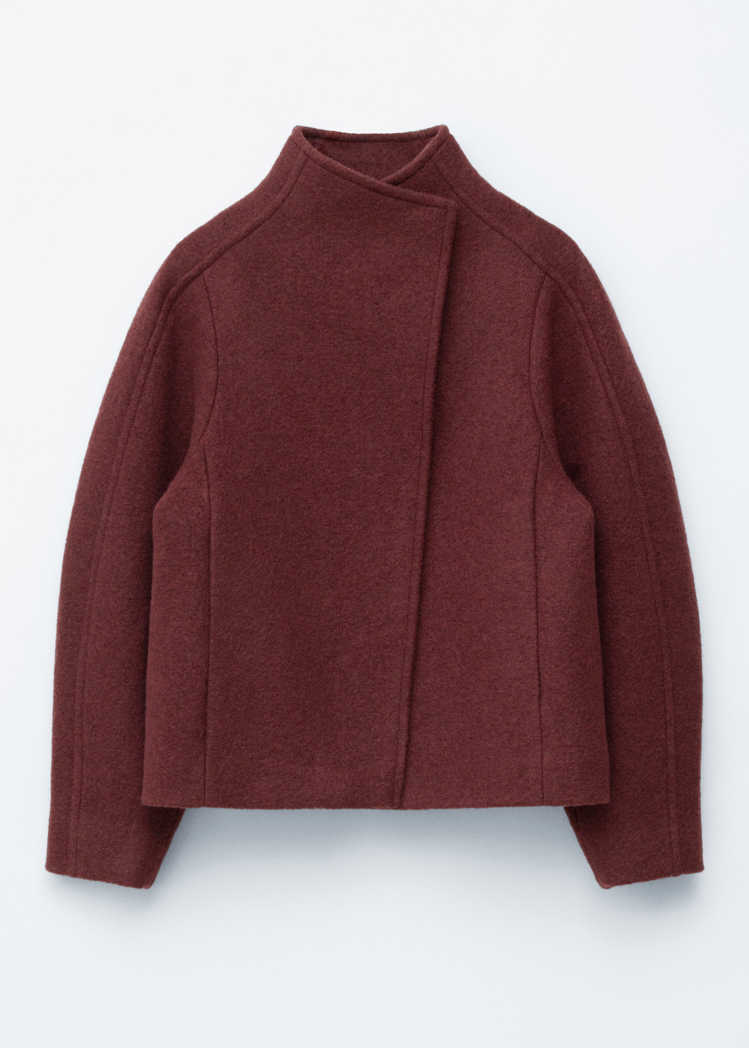 Asymmetric Wool Jacket - Tmavě červená/Mole/Černá - 2