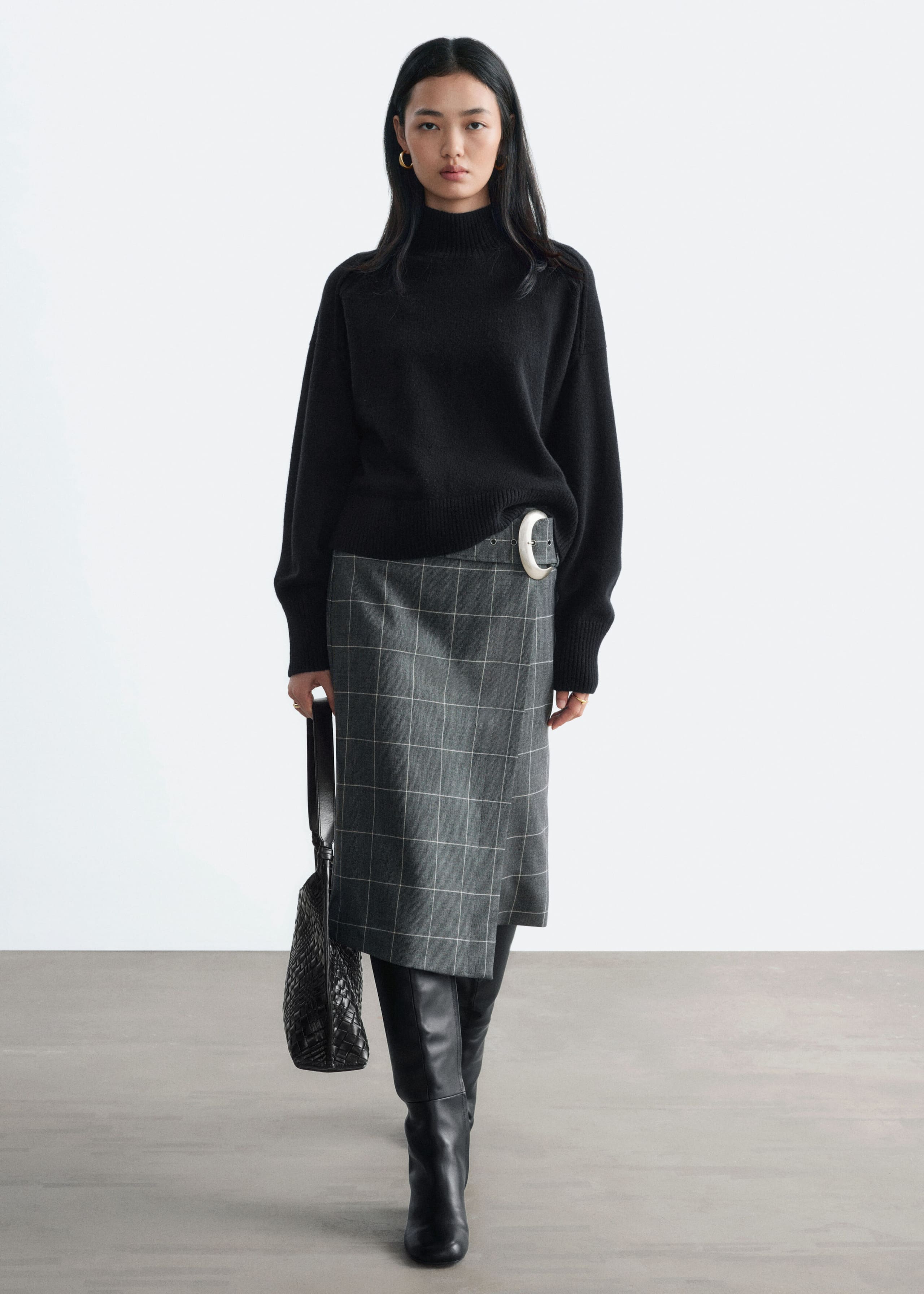 Mock-Neck Wool-Cotton Jumper - Black - Lookbook