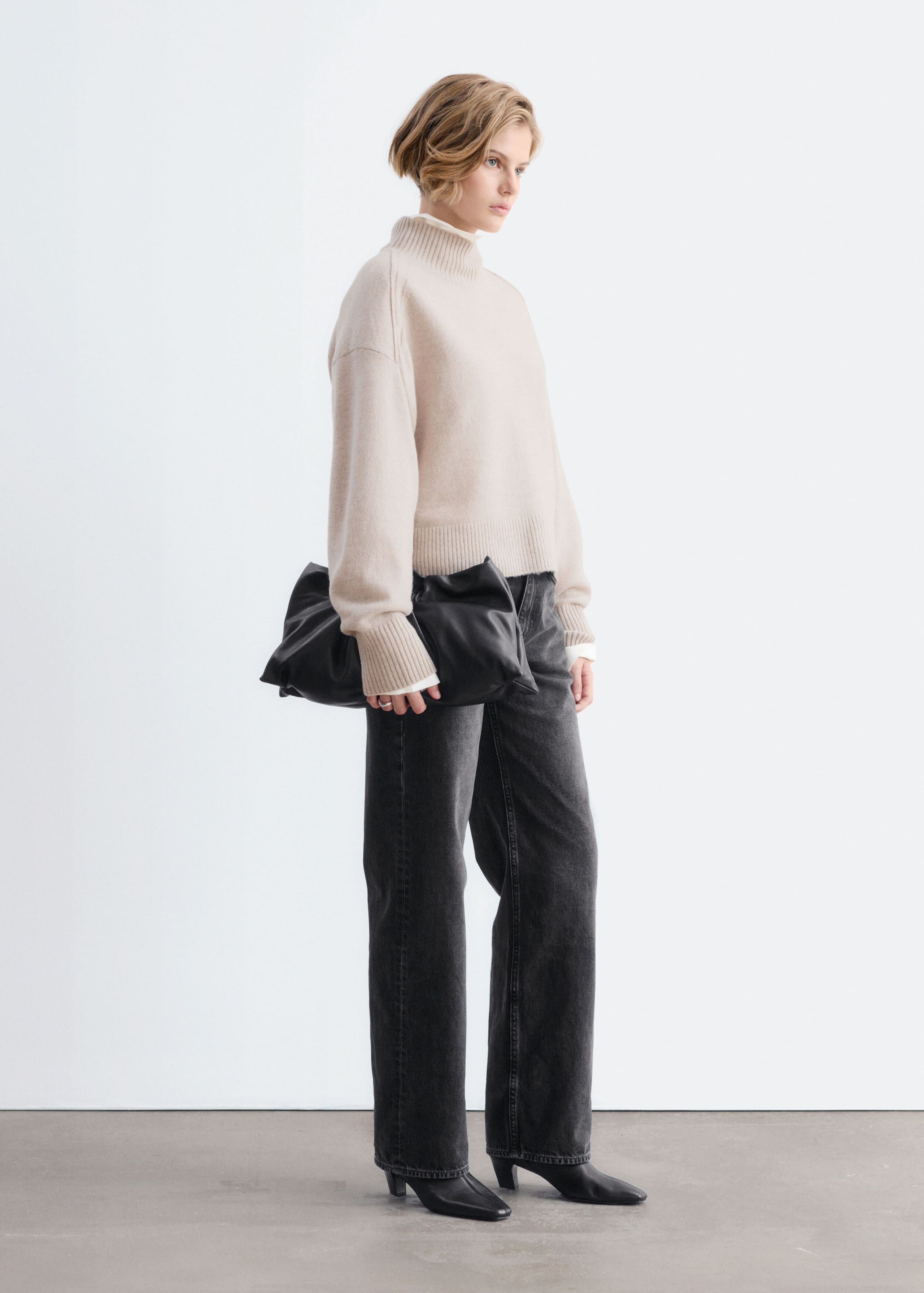 Mock-Neck Wool-Cotton Jumper - Light Mole - Lookbook