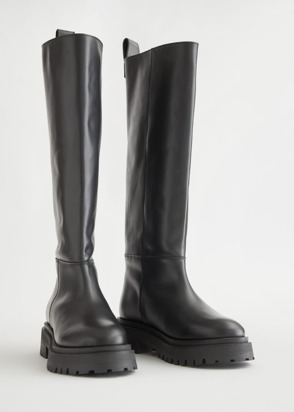Bottes hautes en cuir à semelle épaisse - Noir - Still Life