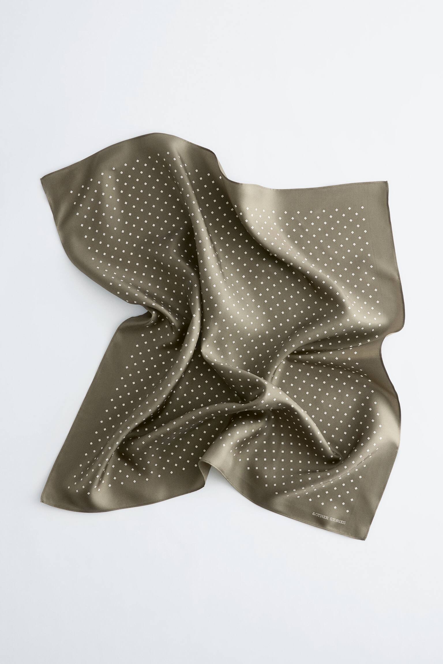 Pañuelo de seda con estampado de rombos - Verde caqui/Celeste - 3