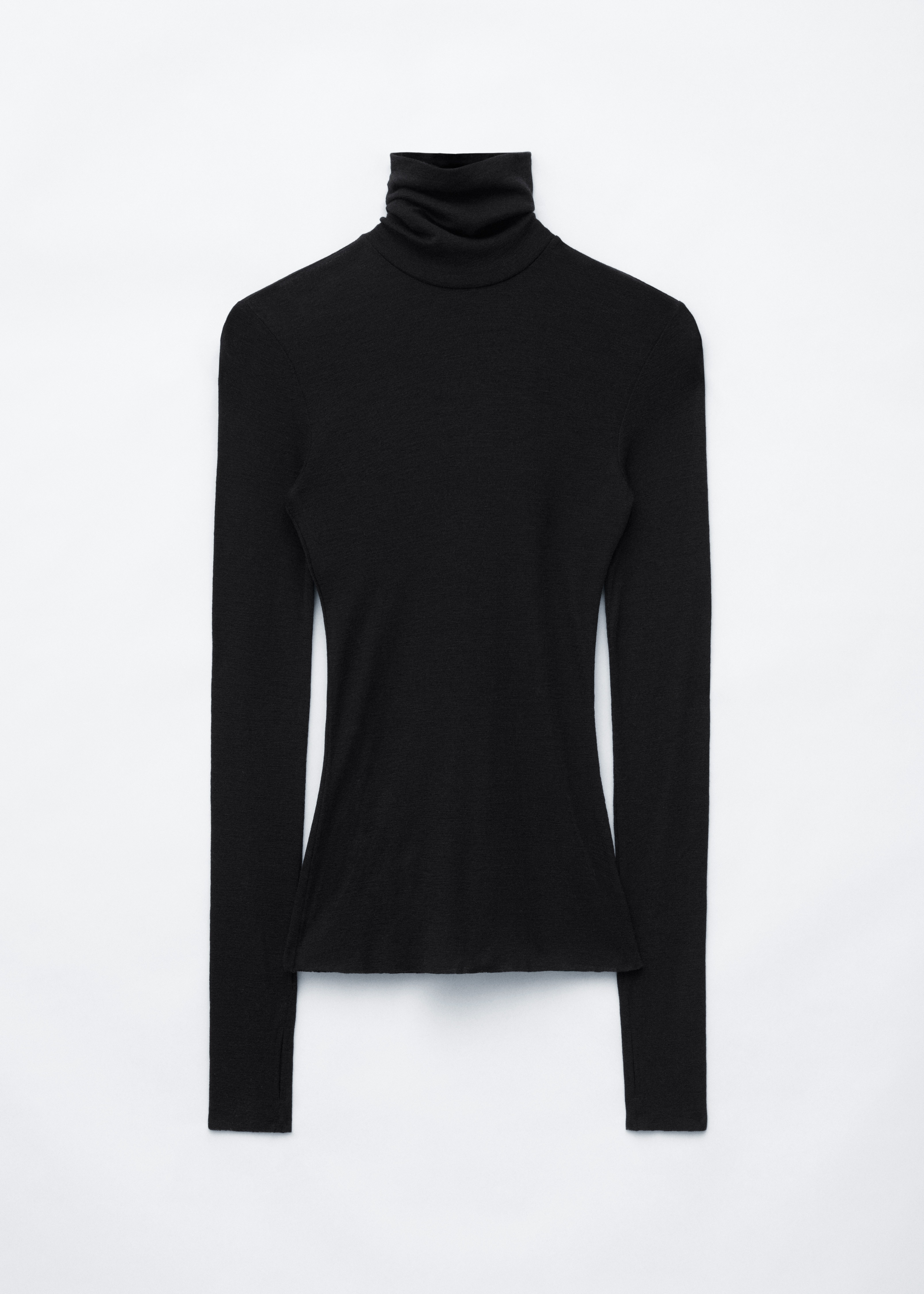 Wool Turtleneck Top - Black/Grey