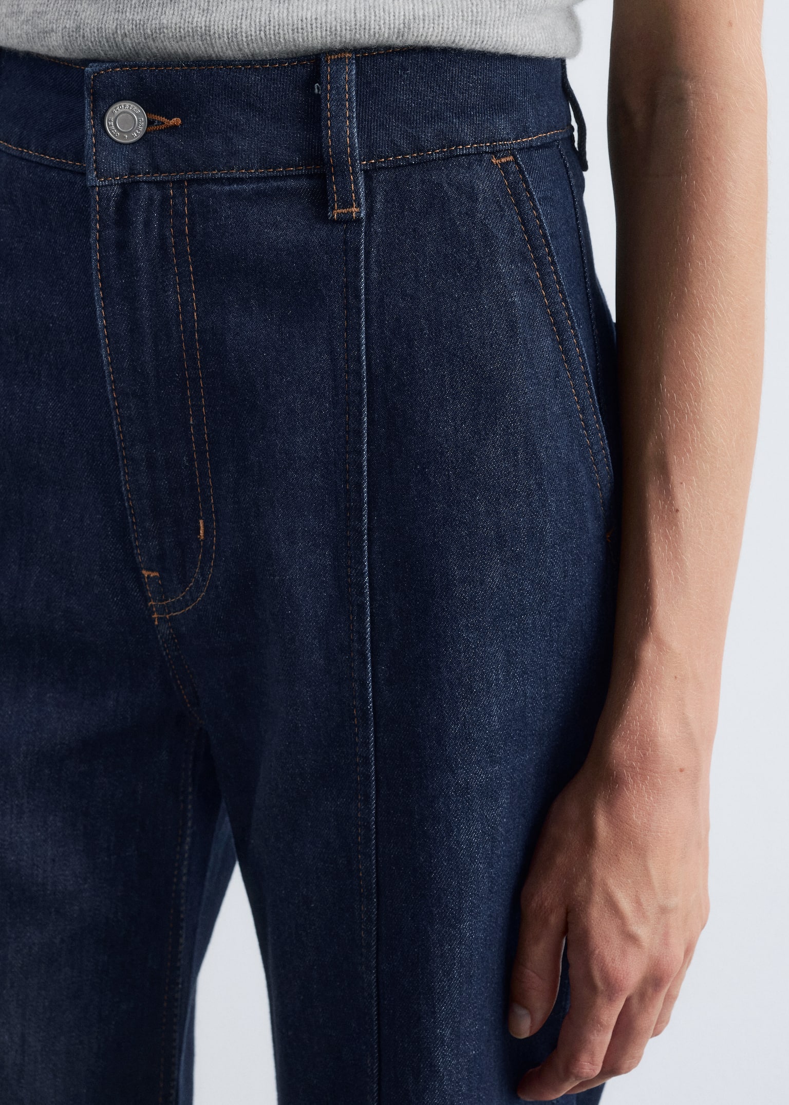 Calças de ganga bootcut com costuras dobradas - Azul médio - 7