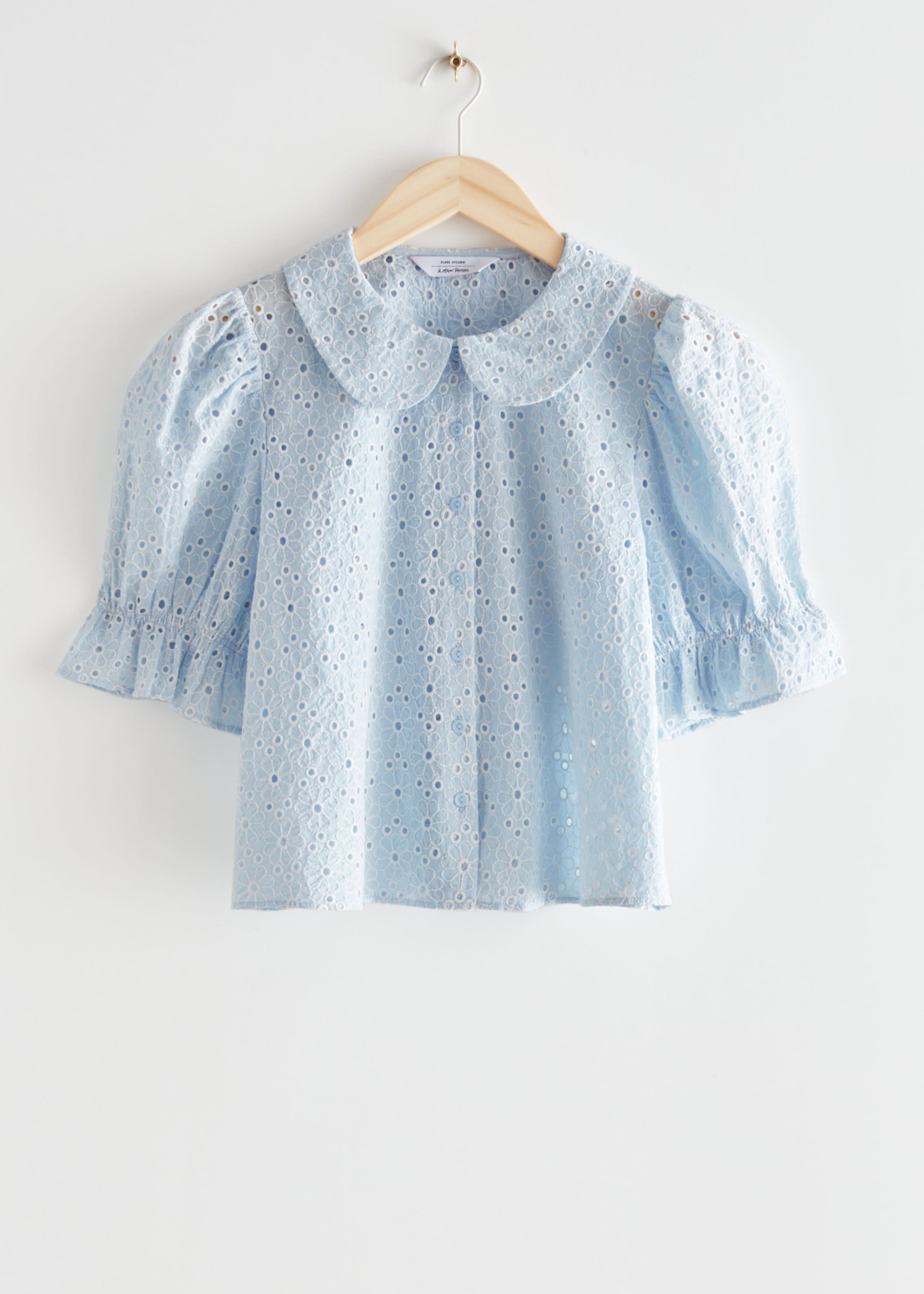 Collared Puff Sleeve Blouse - Light Blue - Natura morta