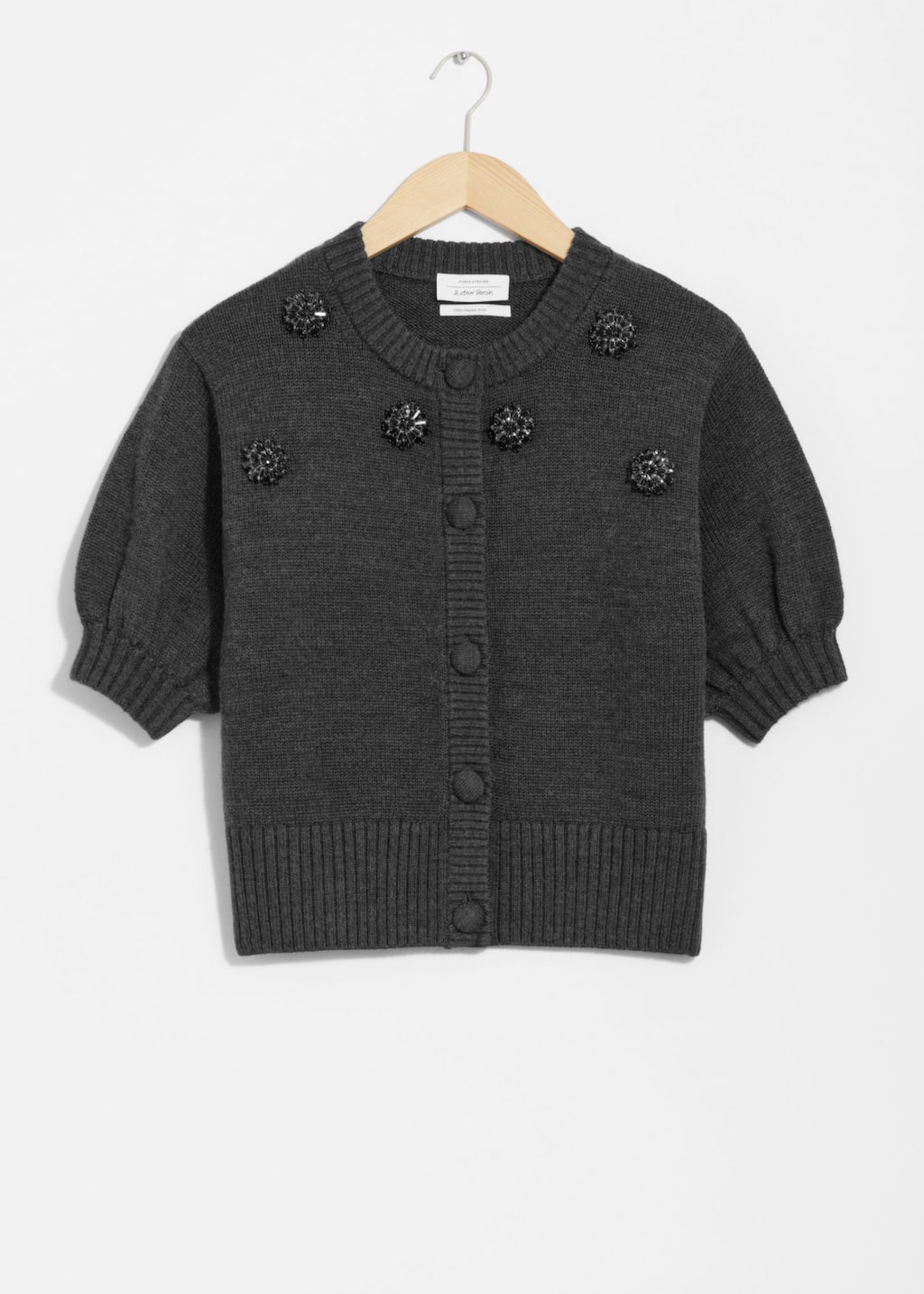 Beaded Merino Cardigan - Grey - Still Life
