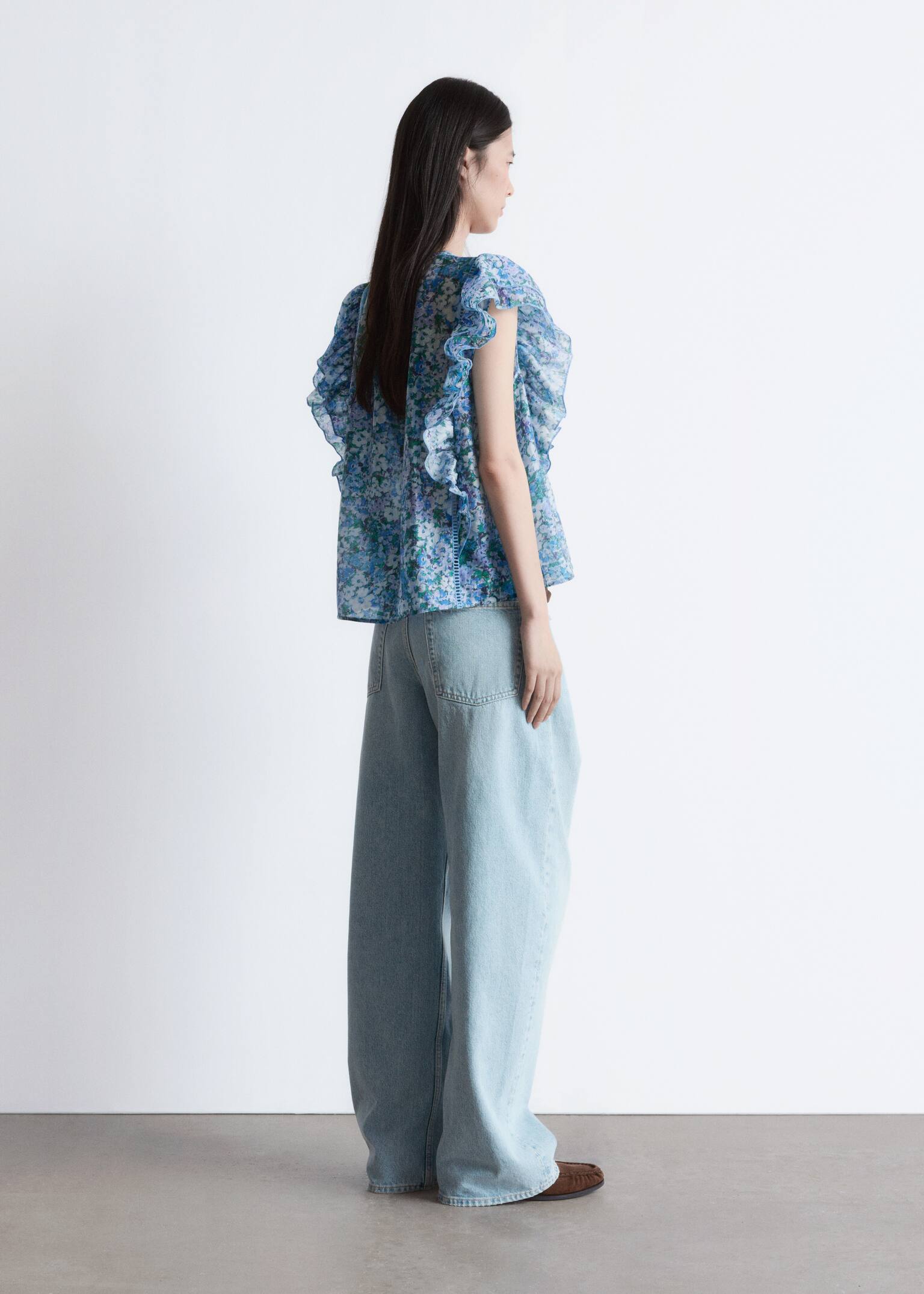 Haut à volants - Motif fleuri bleu/Imprimé floral - 4