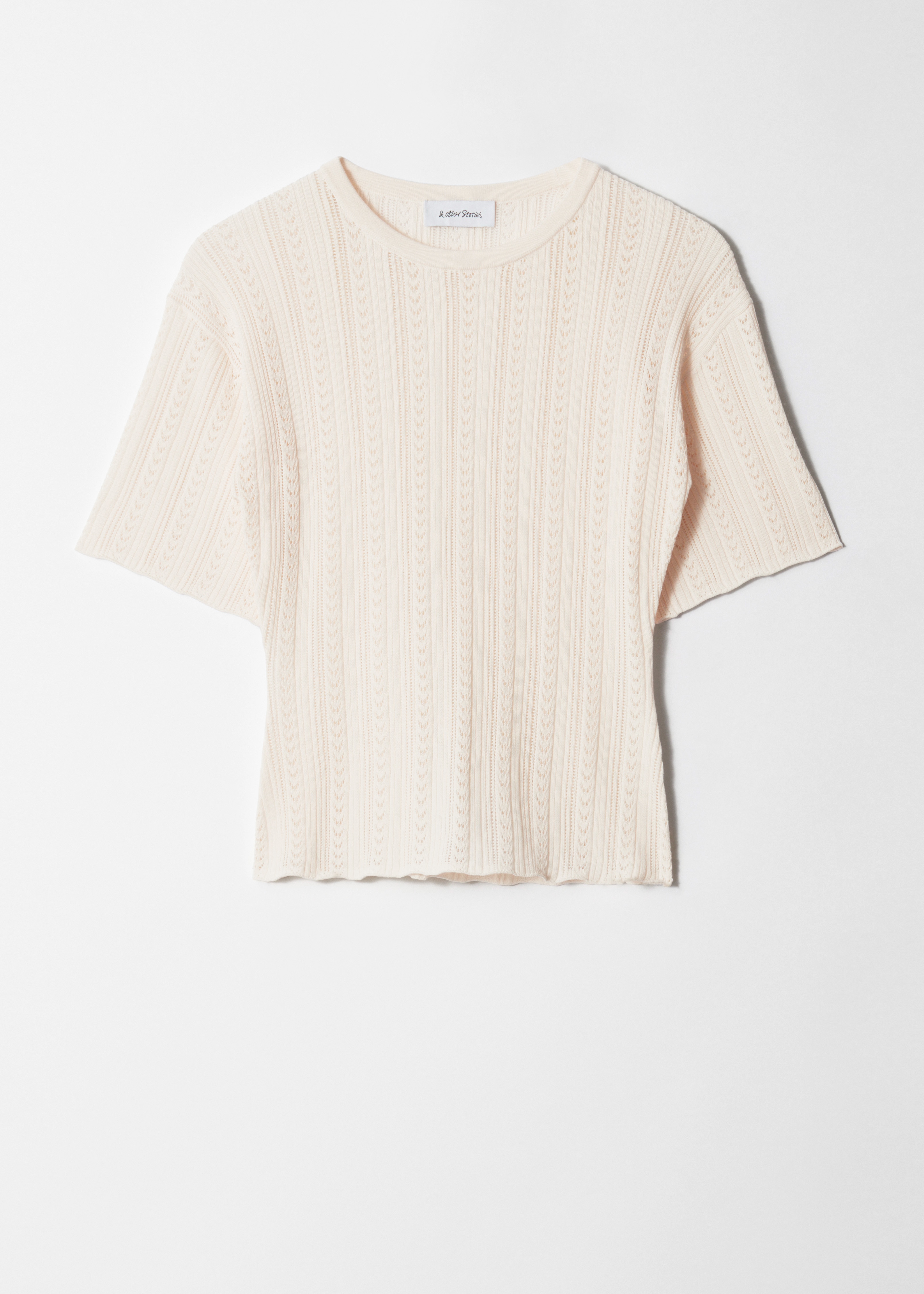 Pointelle Knit T-shirt - Krémová/Zaprášená modrá