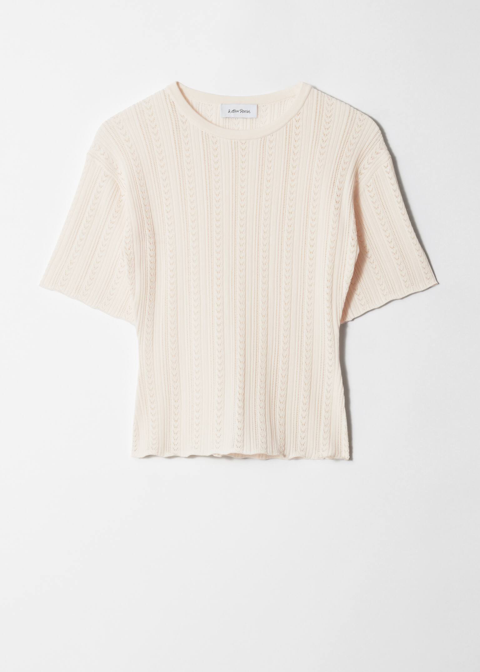 T-shirt in maglia pointelle - Crema/Blu polvere - 2