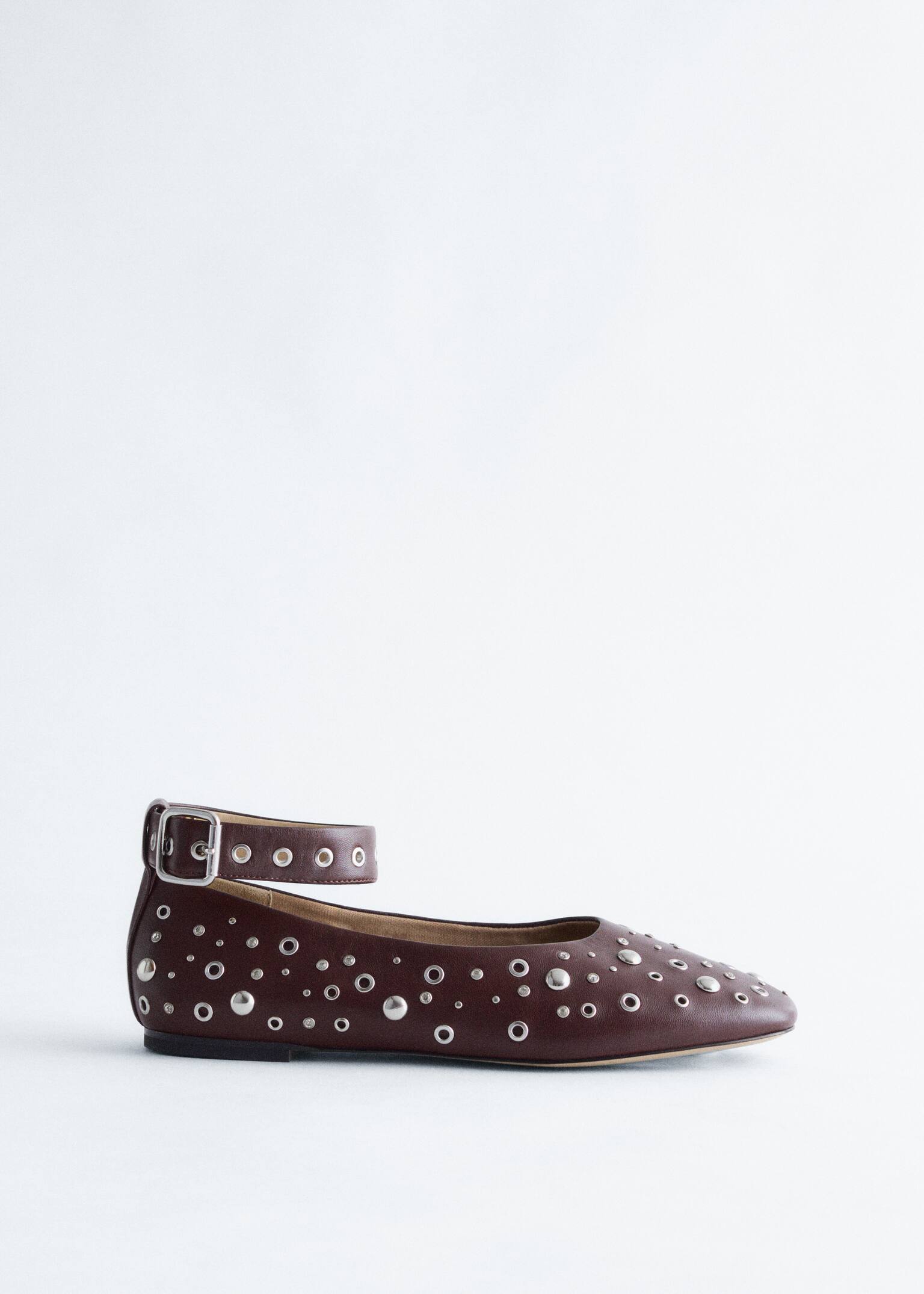 Embellished Ballet Flats - Burgundy/Beige suede