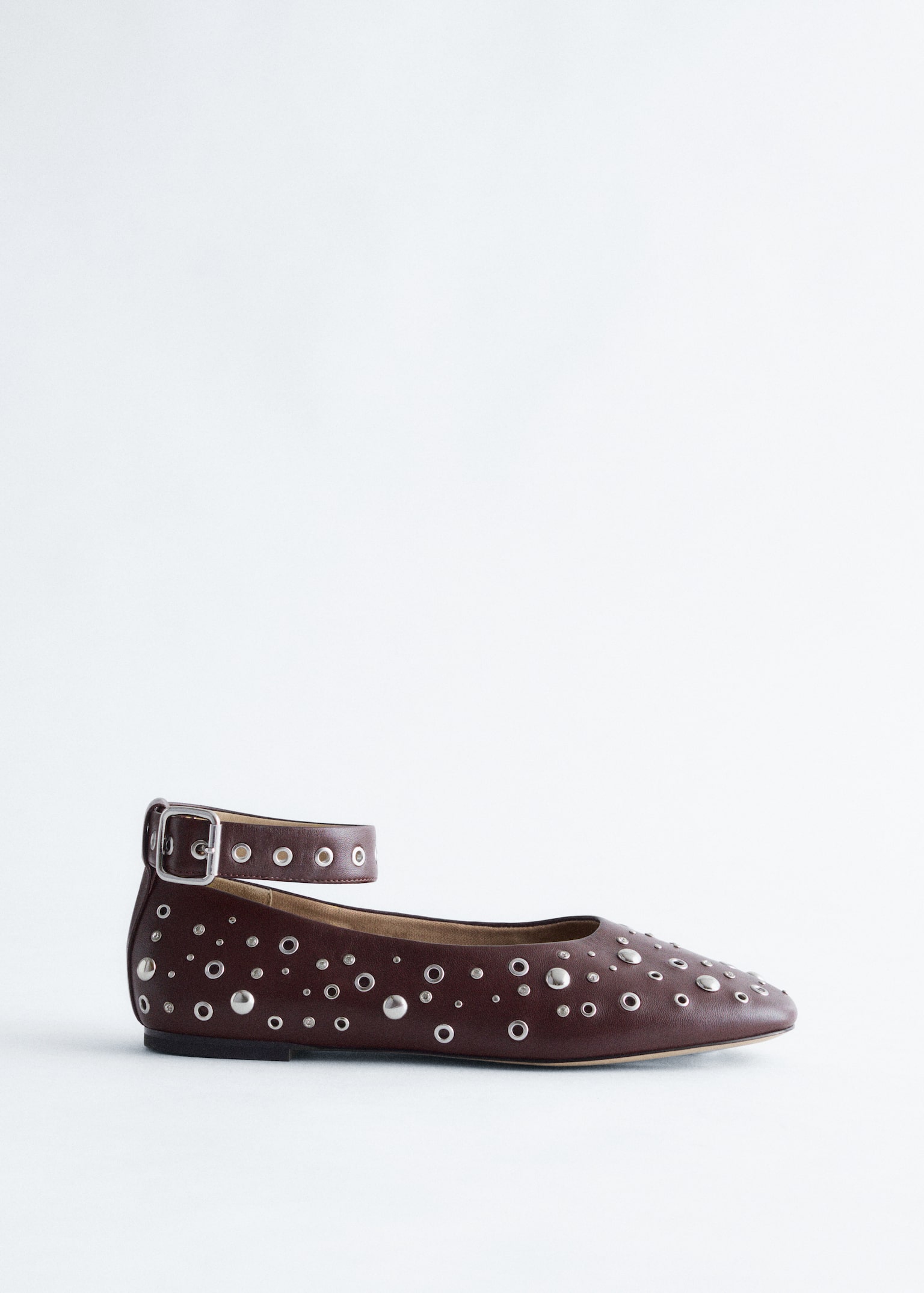 Embellished Ballet Flats - Burgundy/Beige suede