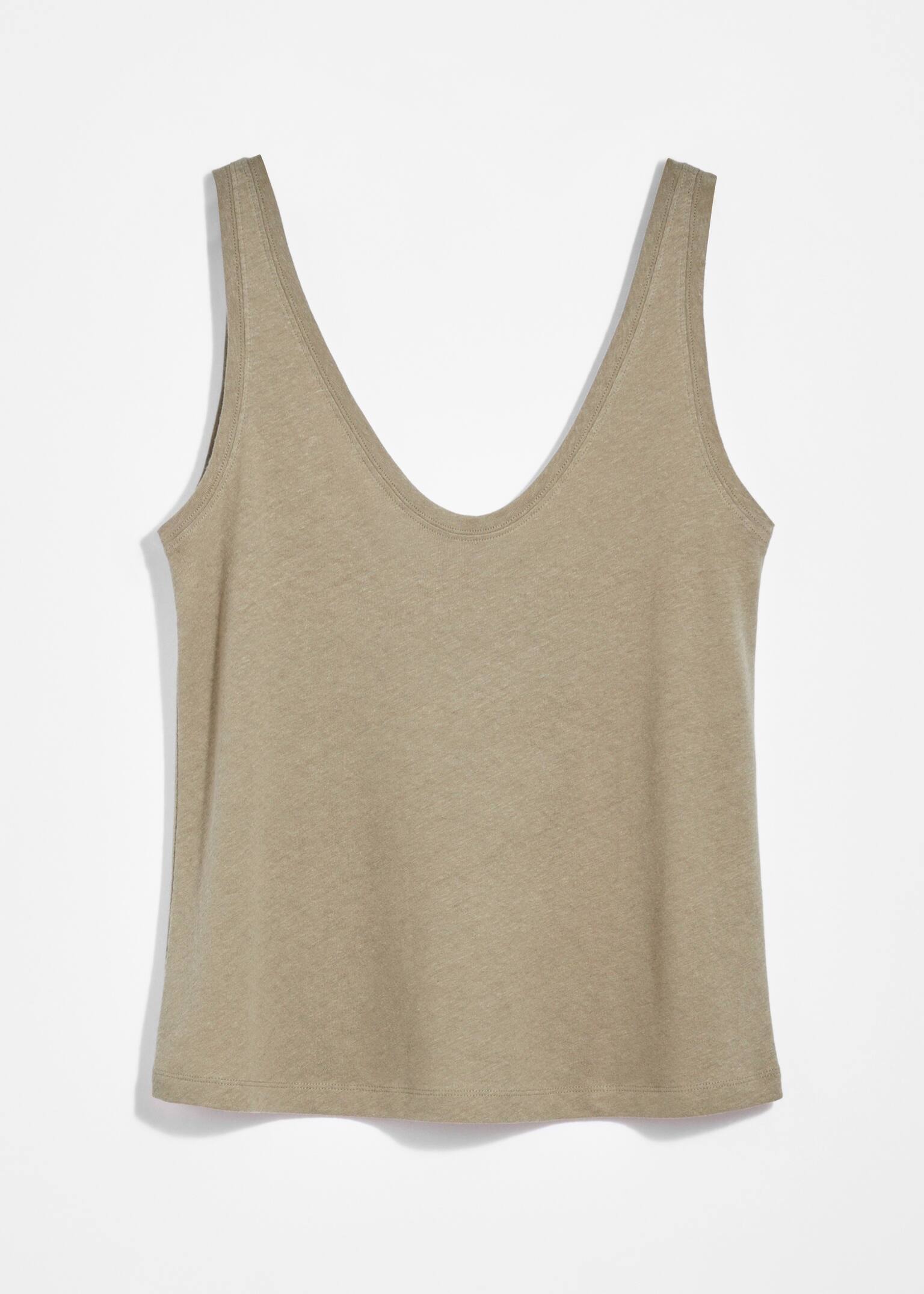 Linen-Blend Tank Top - בז' - 1